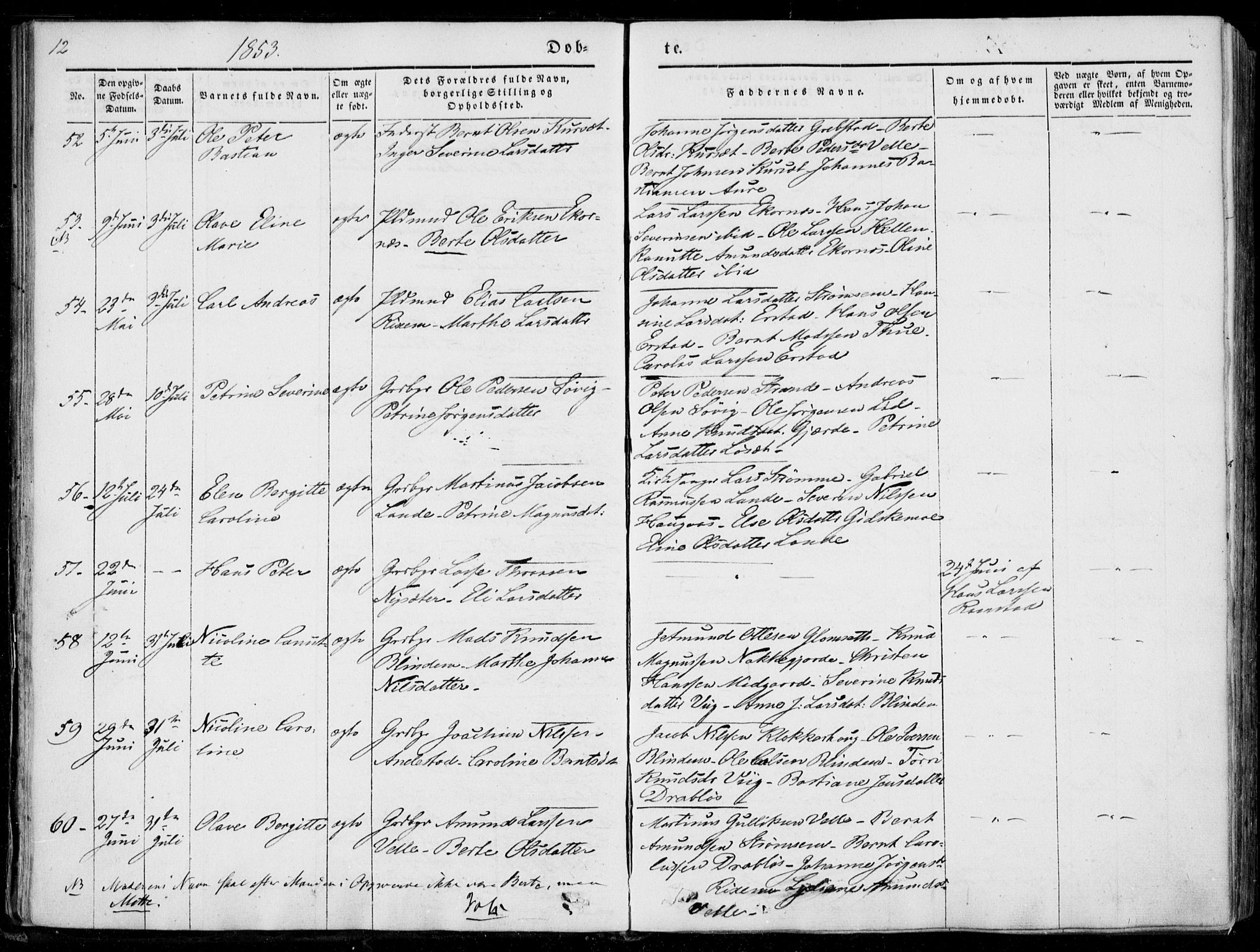 Ministerialprotokoller, klokkerbøker og fødselsregistre - Møre og Romsdal, AV/SAT-A-1454/522/L0313: Parish register (official) no. 522A08, 1852-1862, p. 12