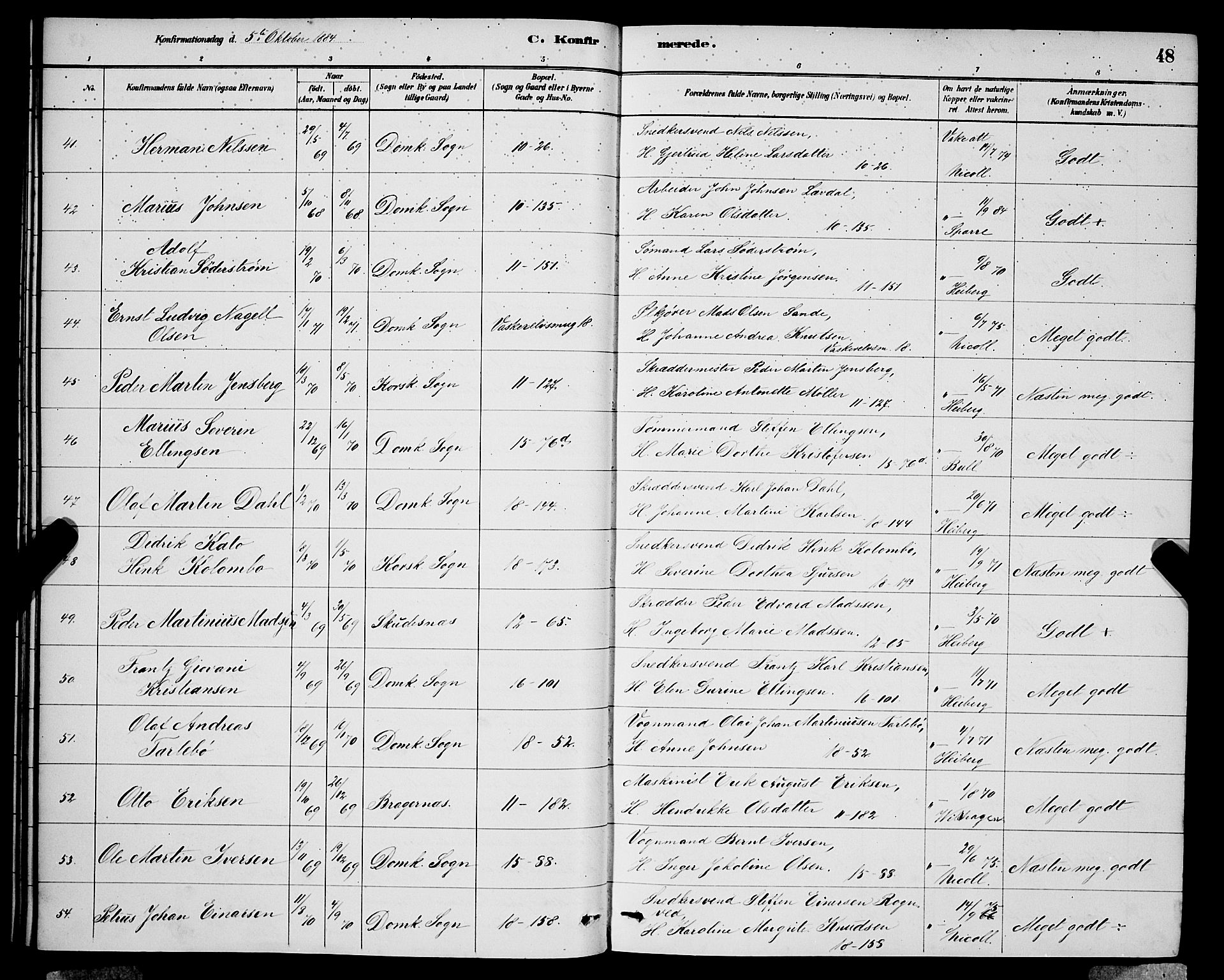 Domkirken sokneprestembete, SAB/A-74801/H/Hab/L0024: Parish register (copy) no. C 4, 1880-1899, p. 48