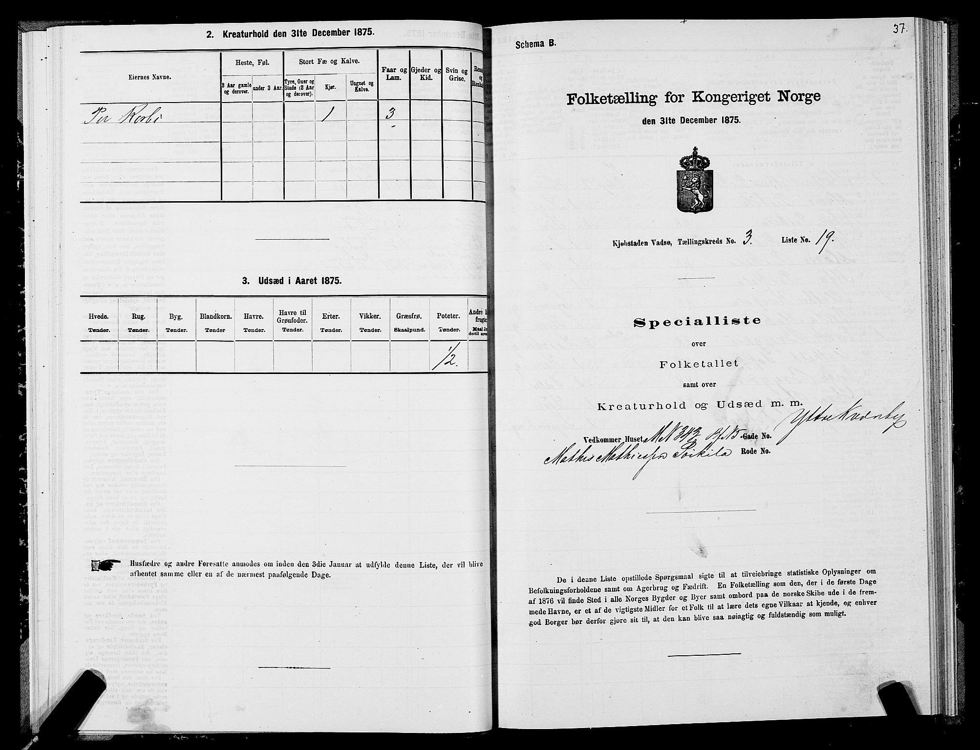 SATØ, 1875 census for 2003B Vadsø/Vadsø, 1875, p. 2037