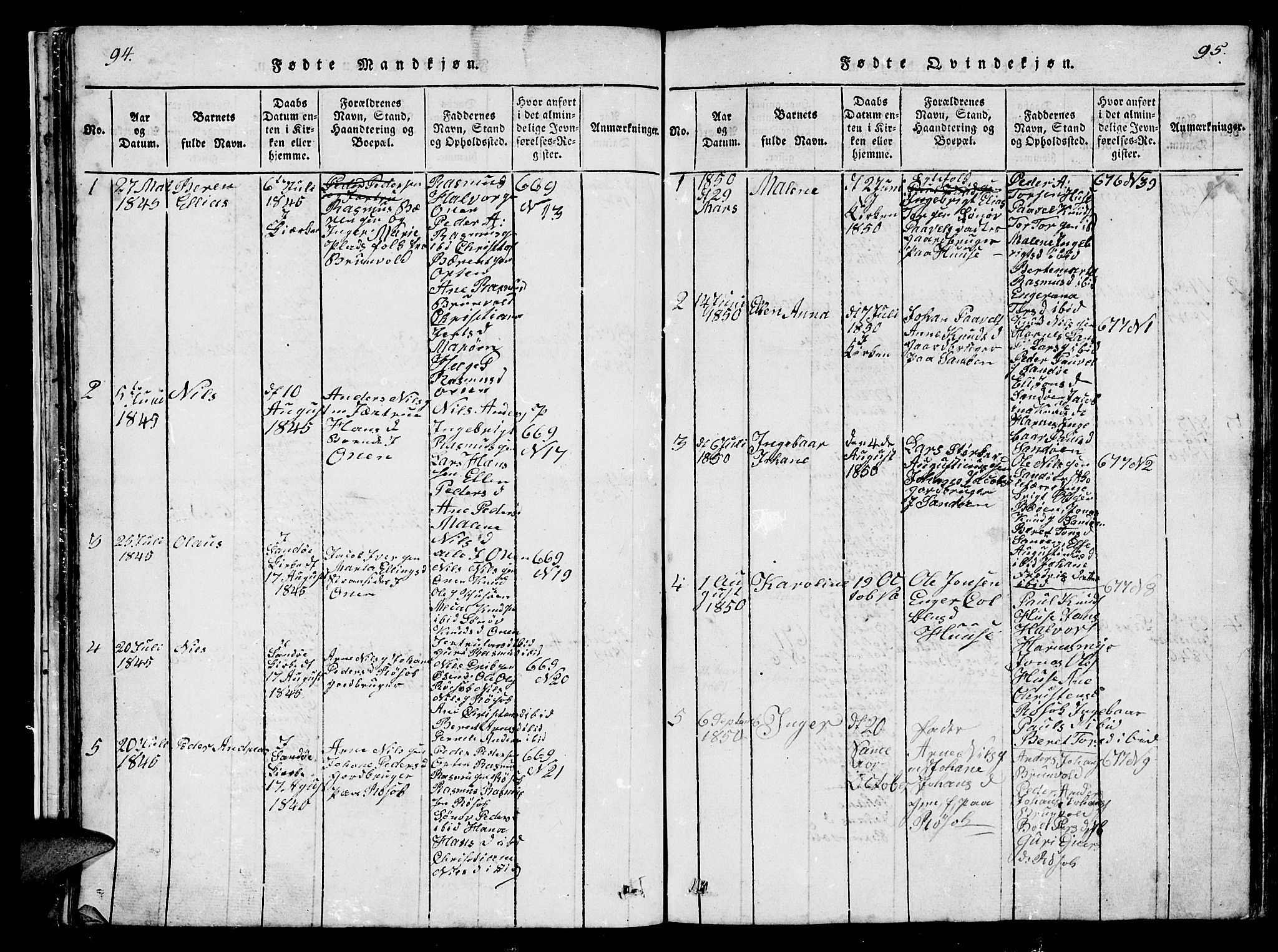 Ministerialprotokoller, klokkerbøker og fødselsregistre - Møre og Romsdal, AV/SAT-A-1454/561/L0731: Parish register (copy) no. 561C01, 1817-1867, p. 94-95