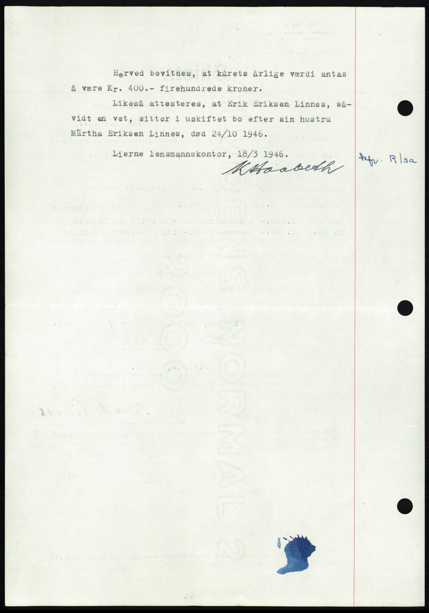 Namdal sorenskriveri, AV/SAT-A-4133/1/2/2C: Mortgage book no. -, 1947-1947, Diary no: : 715/1947