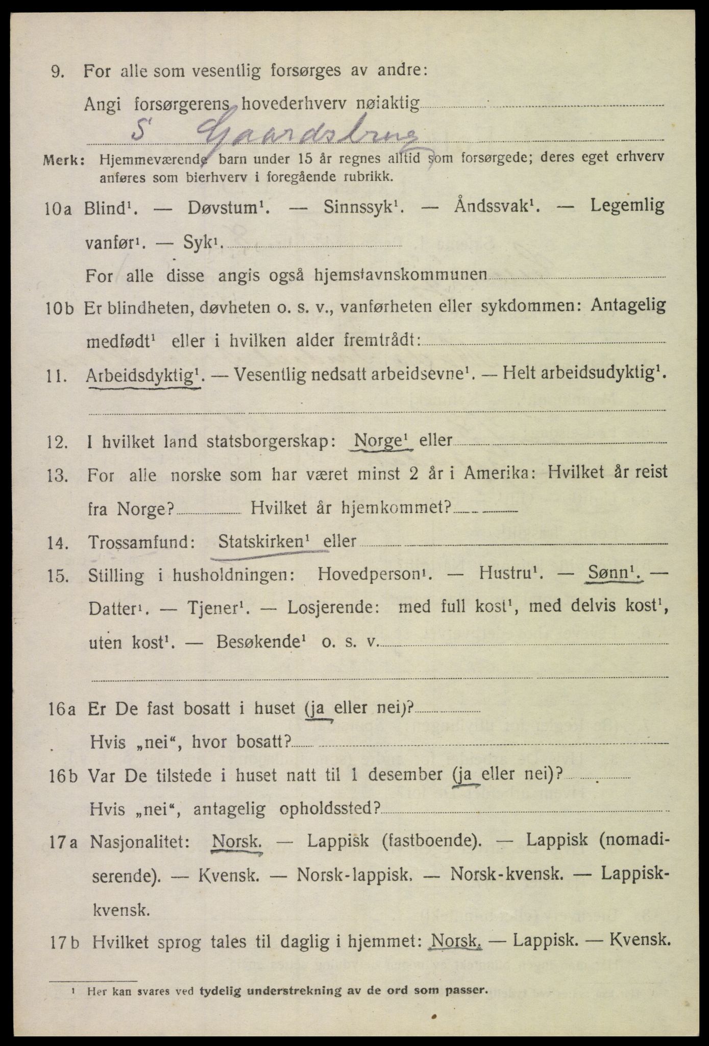 SAT, 1920 census for Gimsøy, 1920, p. 3206