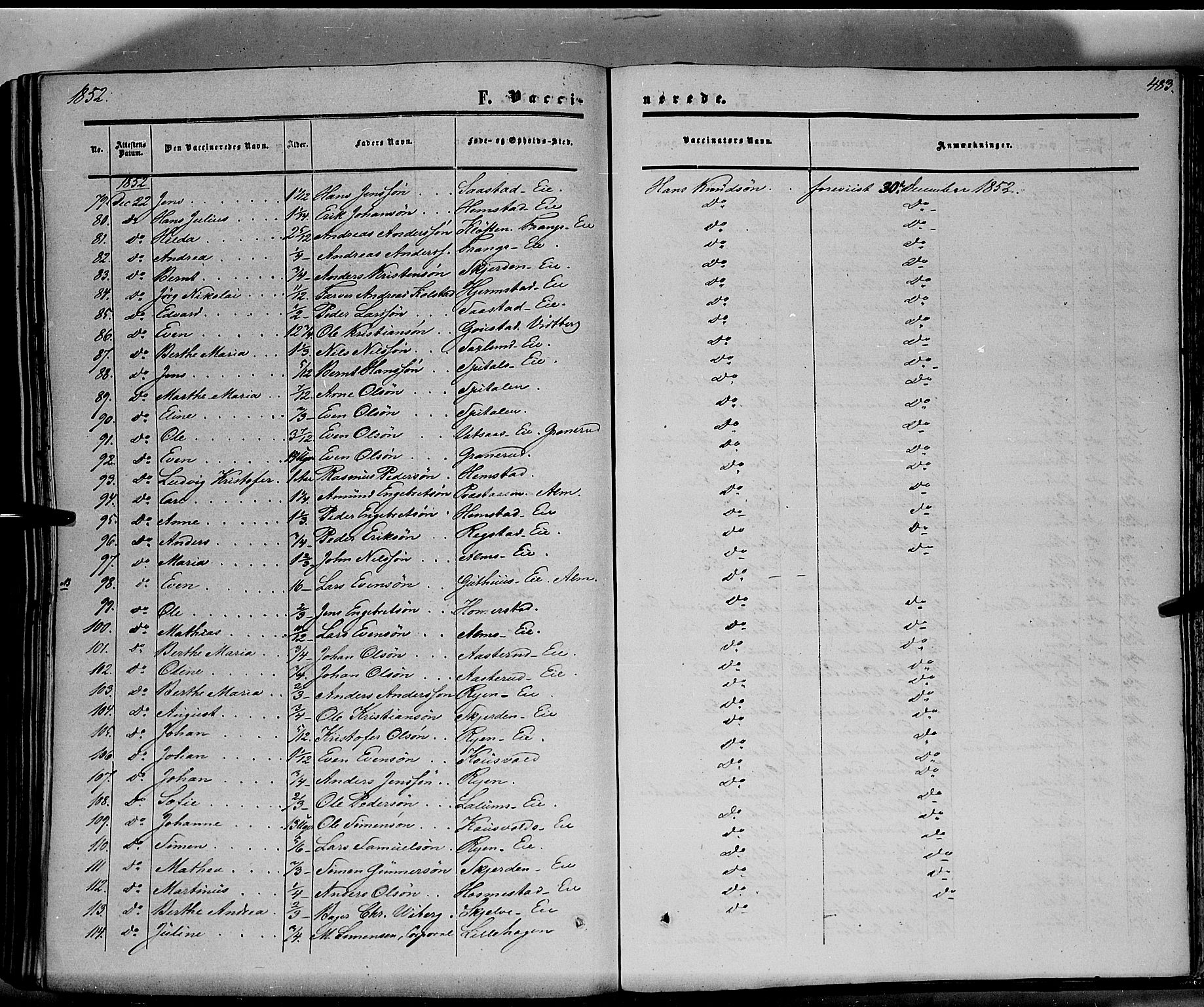 Stange prestekontor, AV/SAH-PREST-002/K/L0012: Parish register (official) no. 12, 1852-1862, p. 483