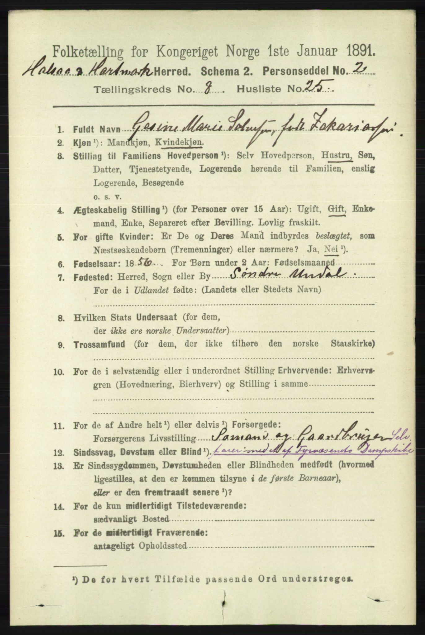 RA, 1891 census for 1019 Halse og Harkmark, 1891, p. 3380