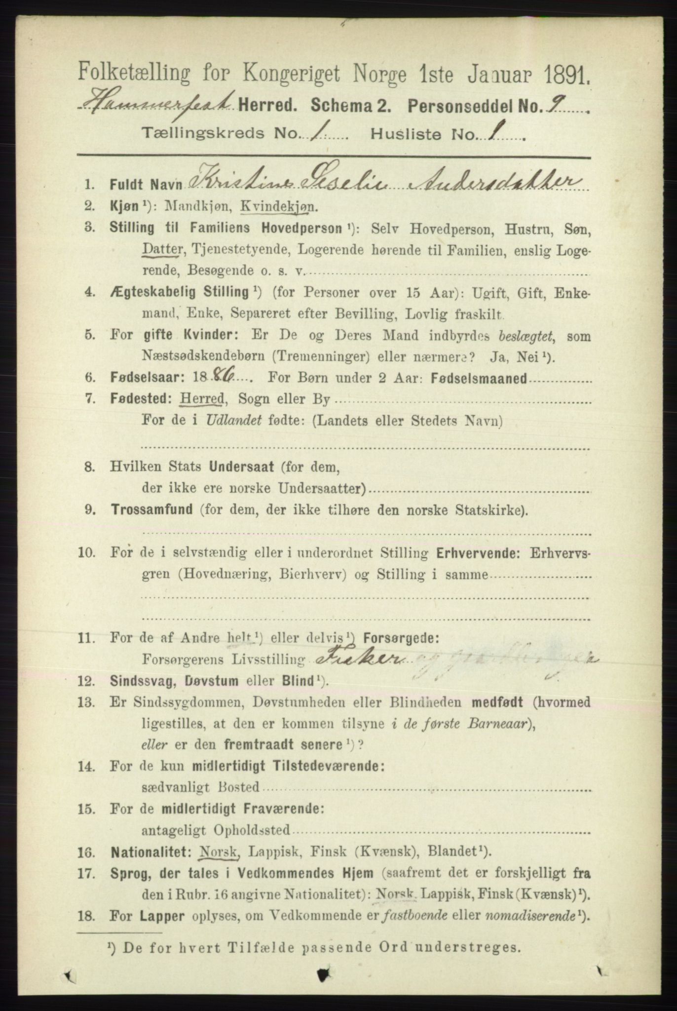 RA, 1891 census for 2016 Hammerfest, 1891, p. 90