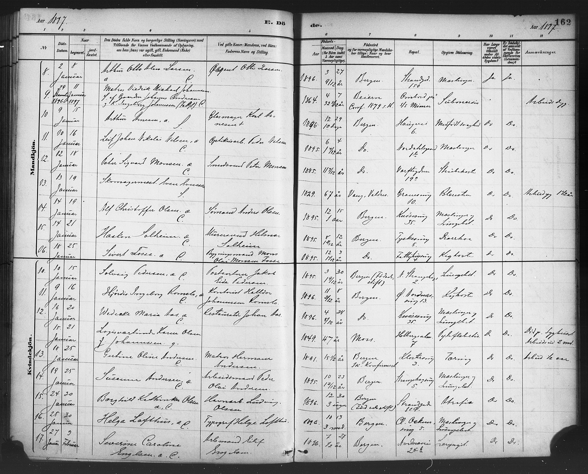 Nykirken Sokneprestembete, AV/SAB-A-77101/H/Haa/L0044: Parish register (official) no. E 4, 1882-1898, p. 162