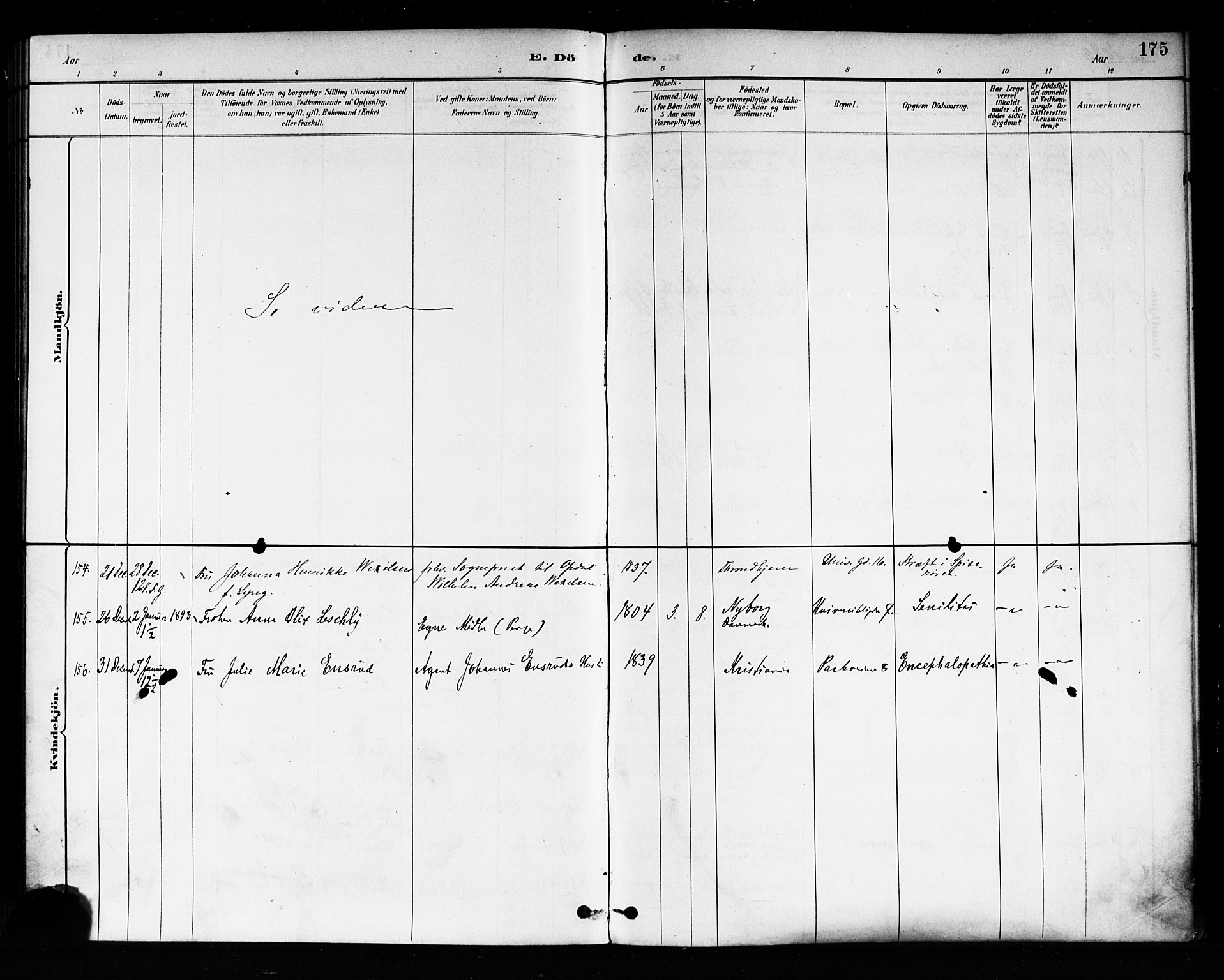 Trefoldighet prestekontor Kirkebøker, SAO/A-10882/F/Fd/L0003: Parish register (official) no. IV 3, 1885-1896, p. 175