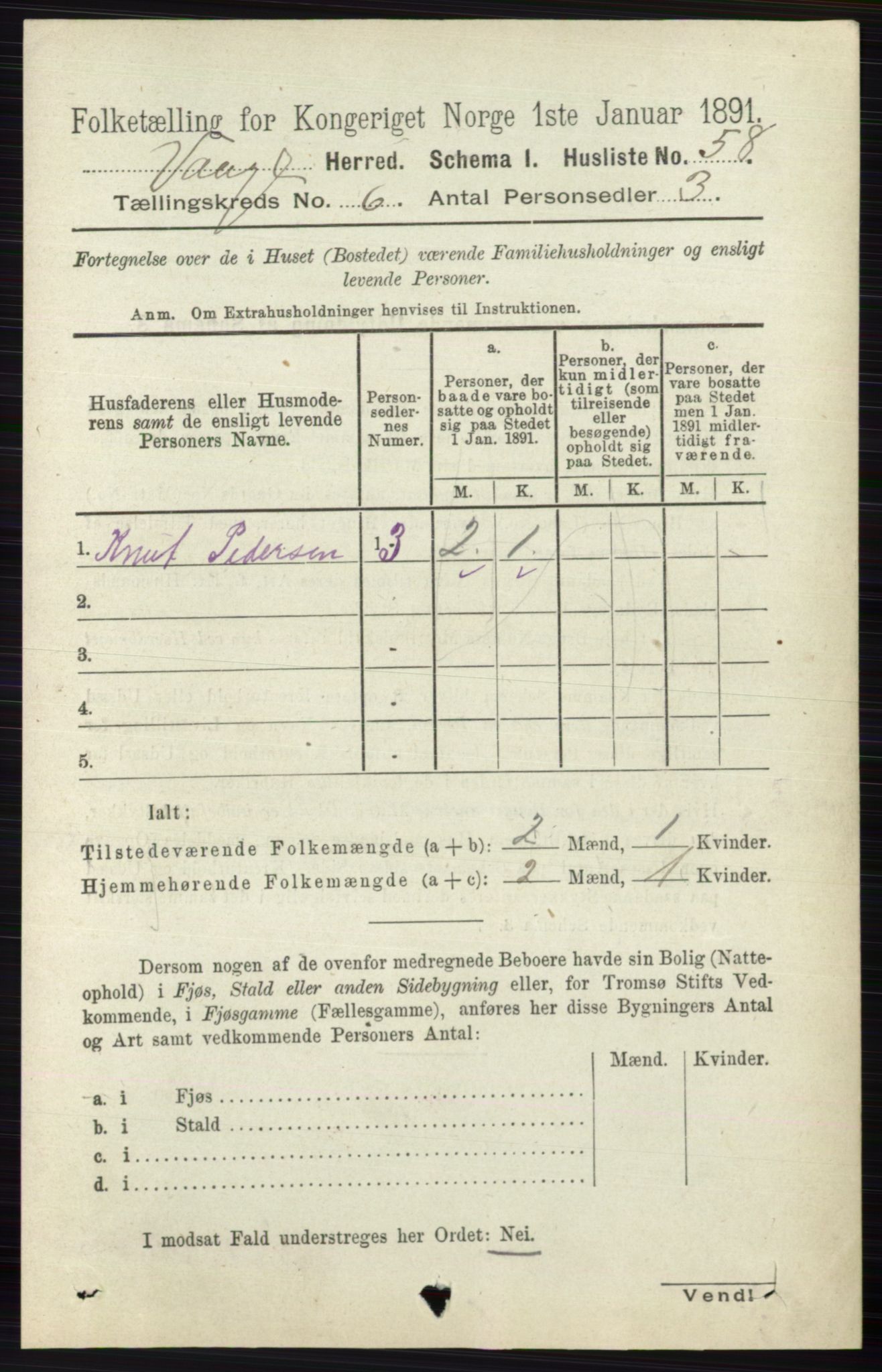 RA, 1891 census for 0515 Vågå, 1891, p. 3891