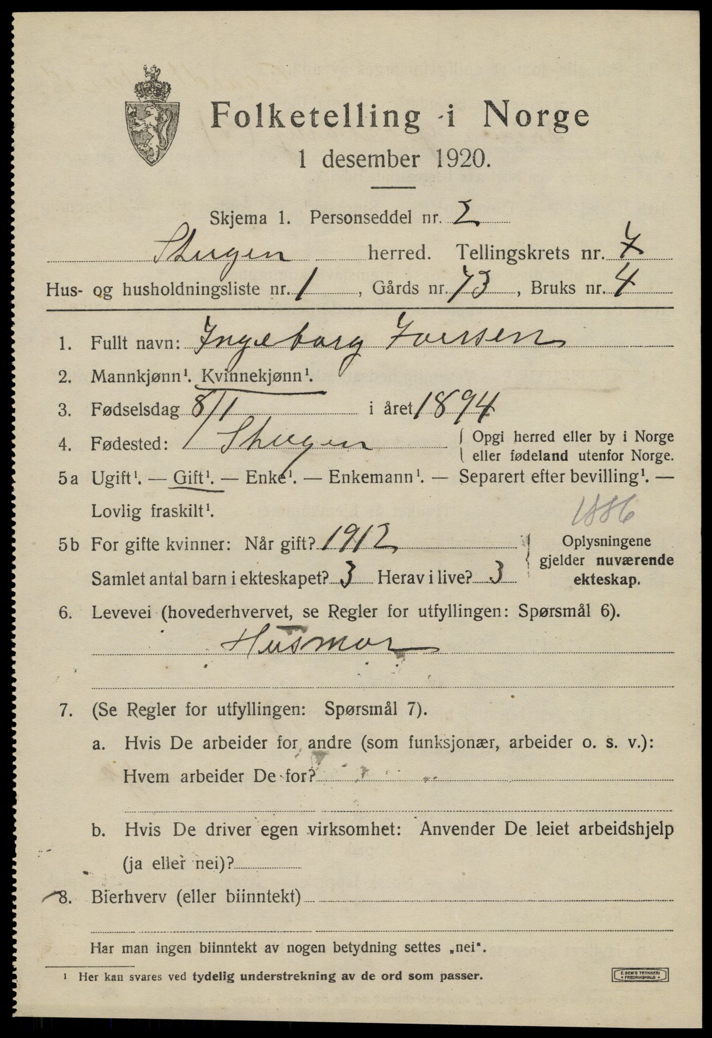 SAT, 1920 census for Steigen, 1920, p. 2750