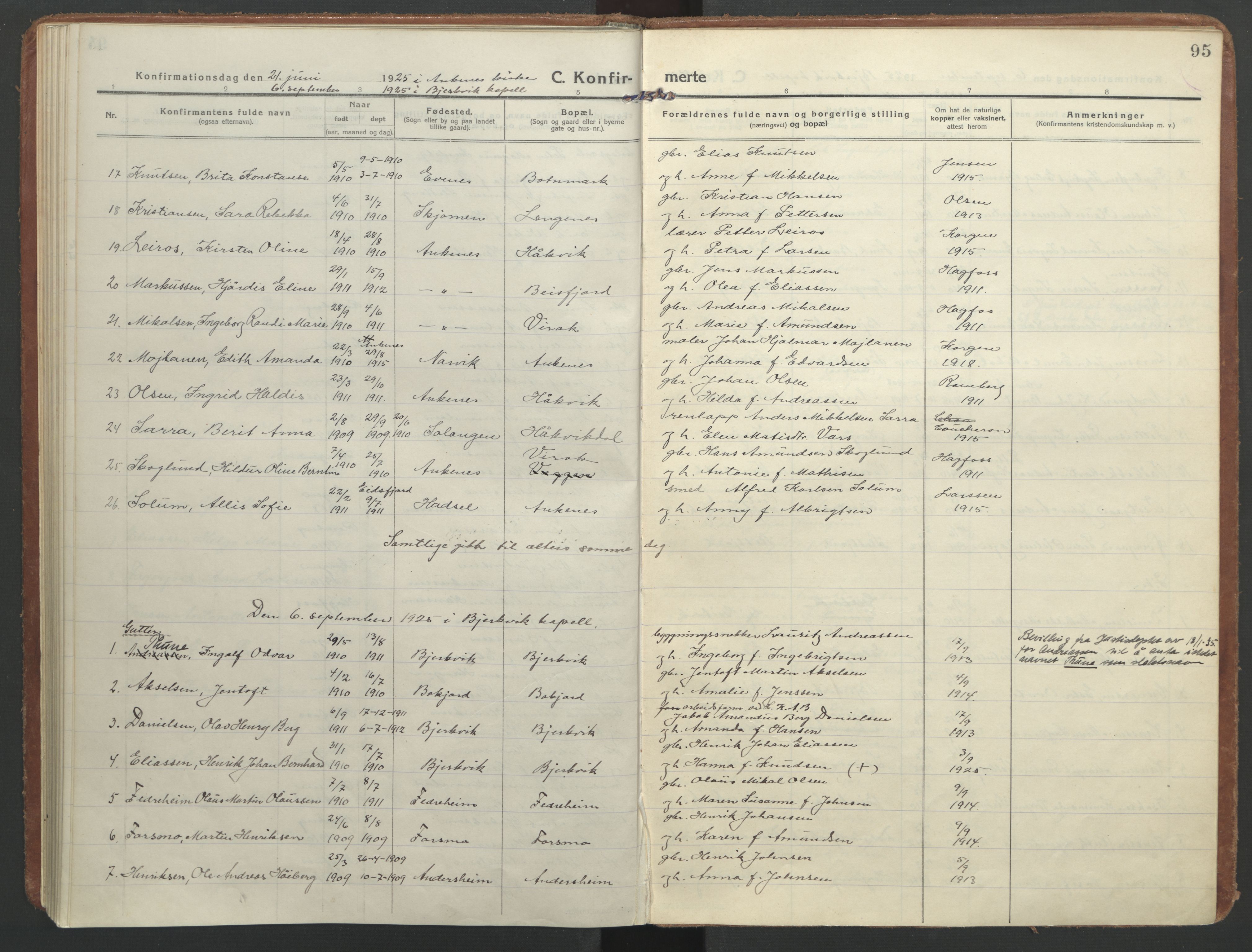 Ministerialprotokoller, klokkerbøker og fødselsregistre - Nordland, AV/SAT-A-1459/866/L0944: Parish register (official) no. 866A07, 1906-1926, p. 95