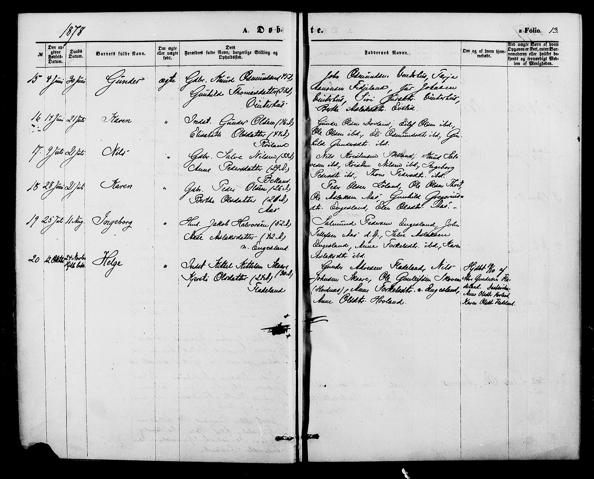 Herefoss sokneprestkontor, AV/SAK-1111-0019/F/Fa/Fab/L0003: Parish register (official) no. A 3, 1875-1886, p. 13