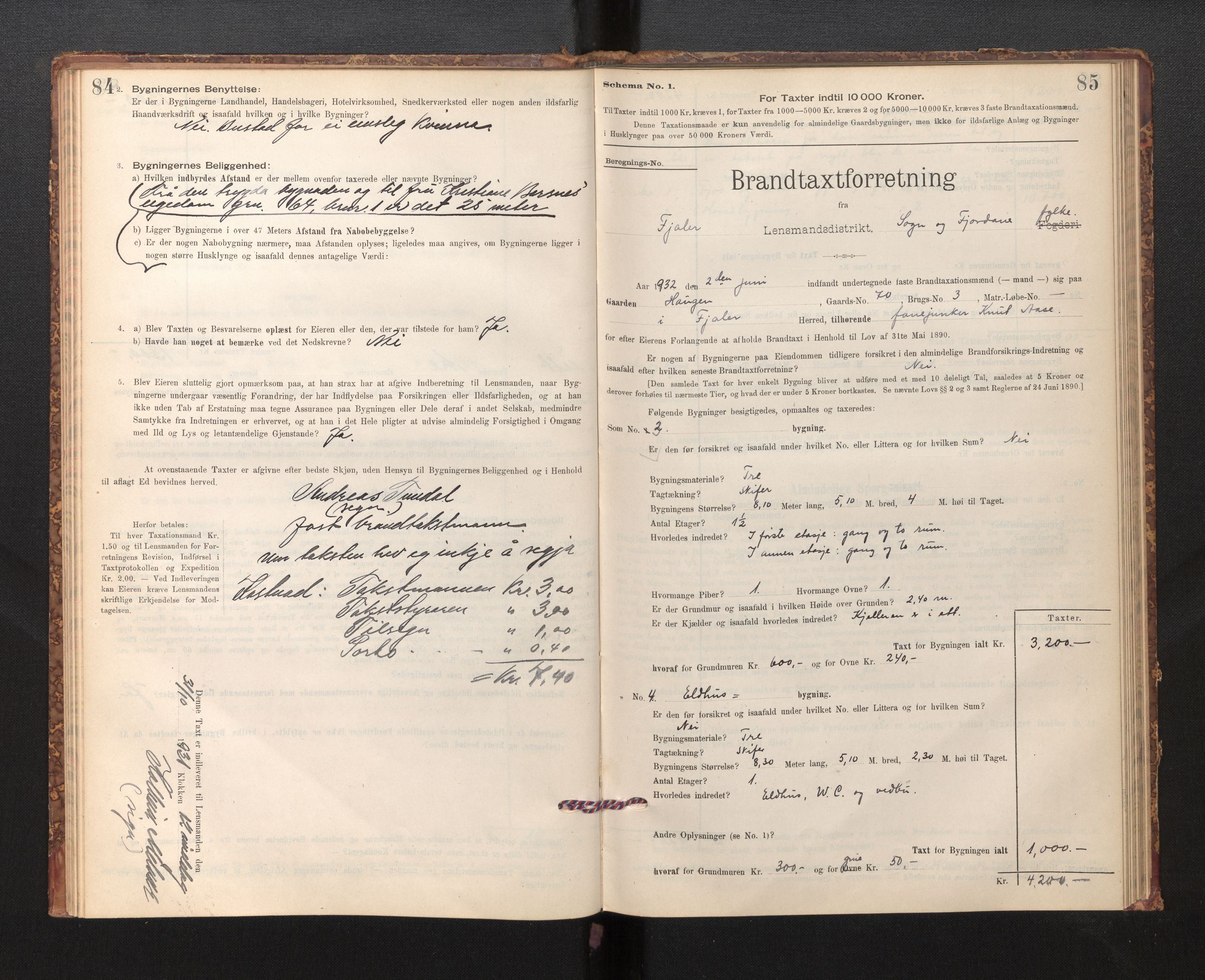 Lensmannen i Fjaler, SAB/A-27201/0012/L0006: Branntakstprotokoll, skjematakst, 1895-1937, p. 84-85