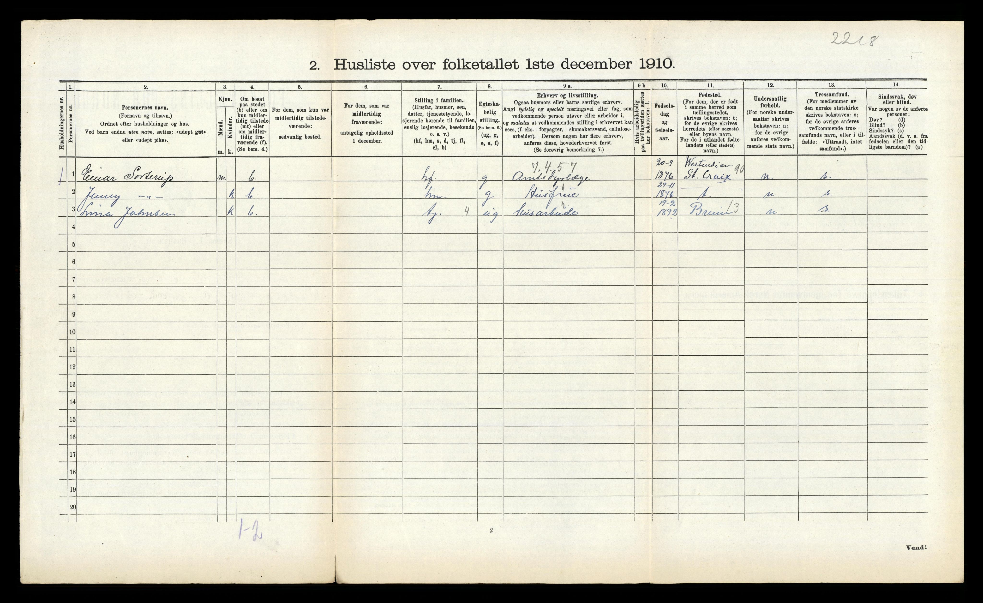 RA, 1910 census for Gloppen, 1910, p. 907