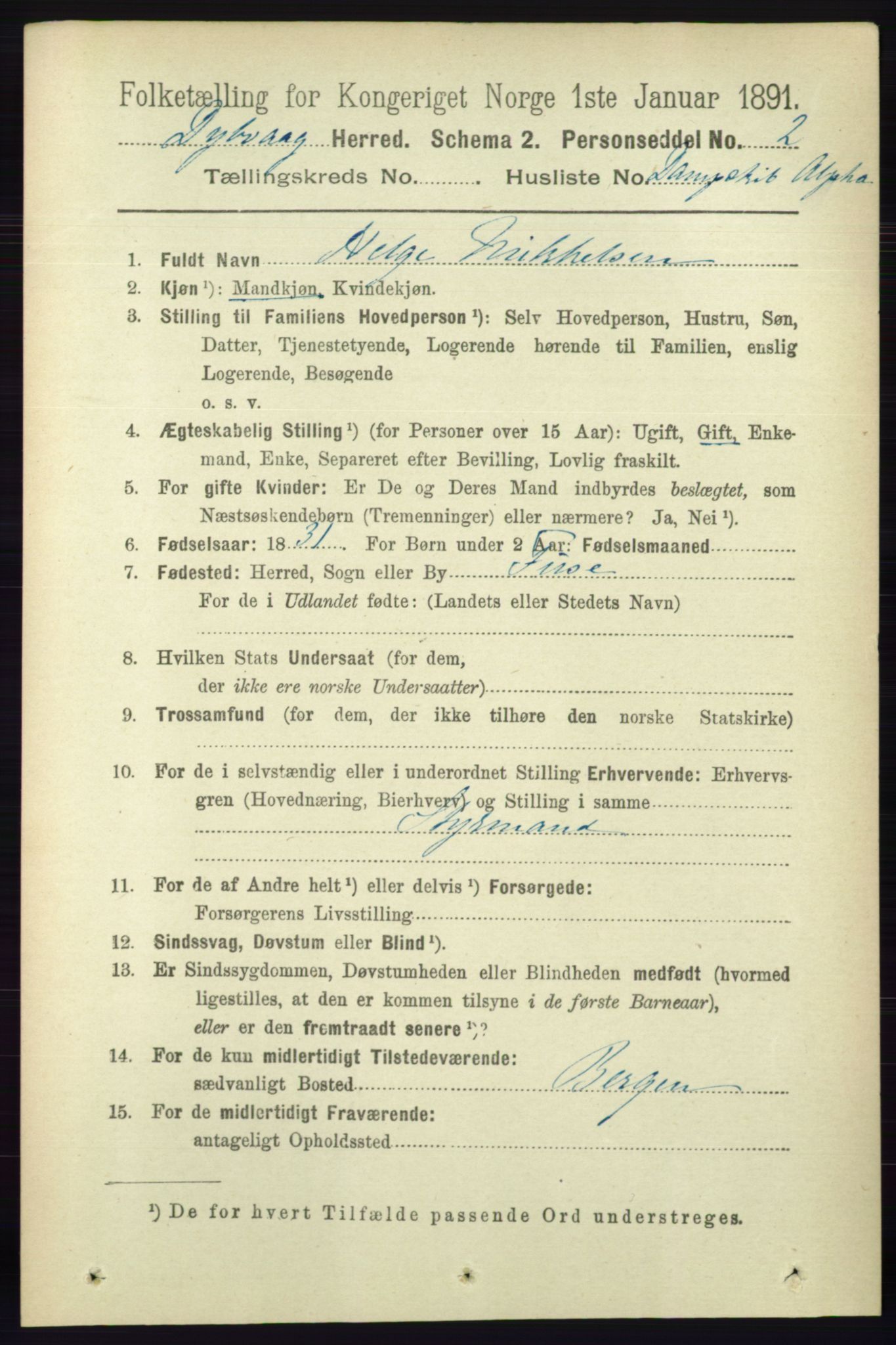 RA, 1891 census for 0915 Dypvåg, 1891, p. 6808