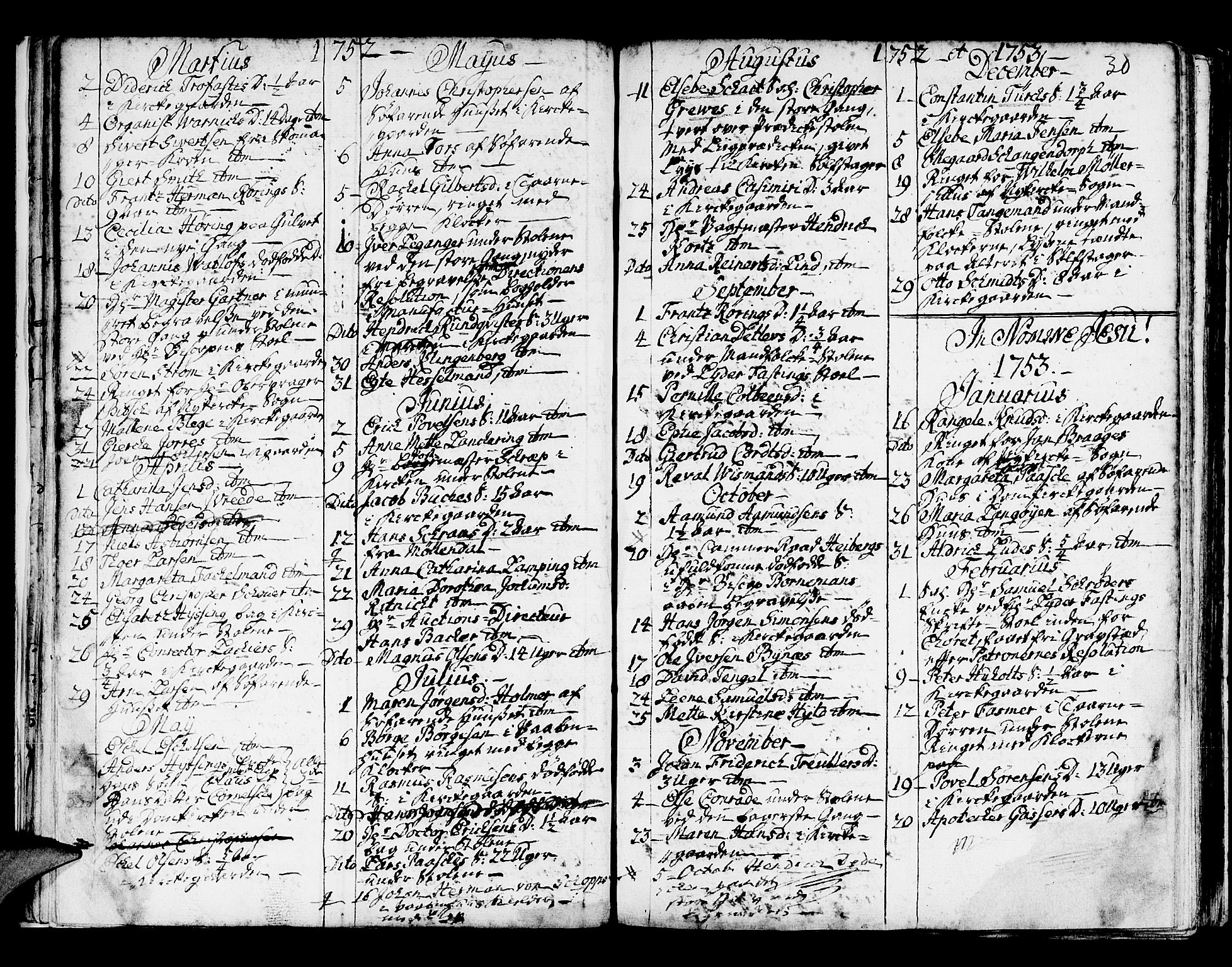 Domkirken sokneprestembete, SAB/A-74801/H/Haa/L0008: Parish register (official) no. A 8, 1725-1775, p. 30