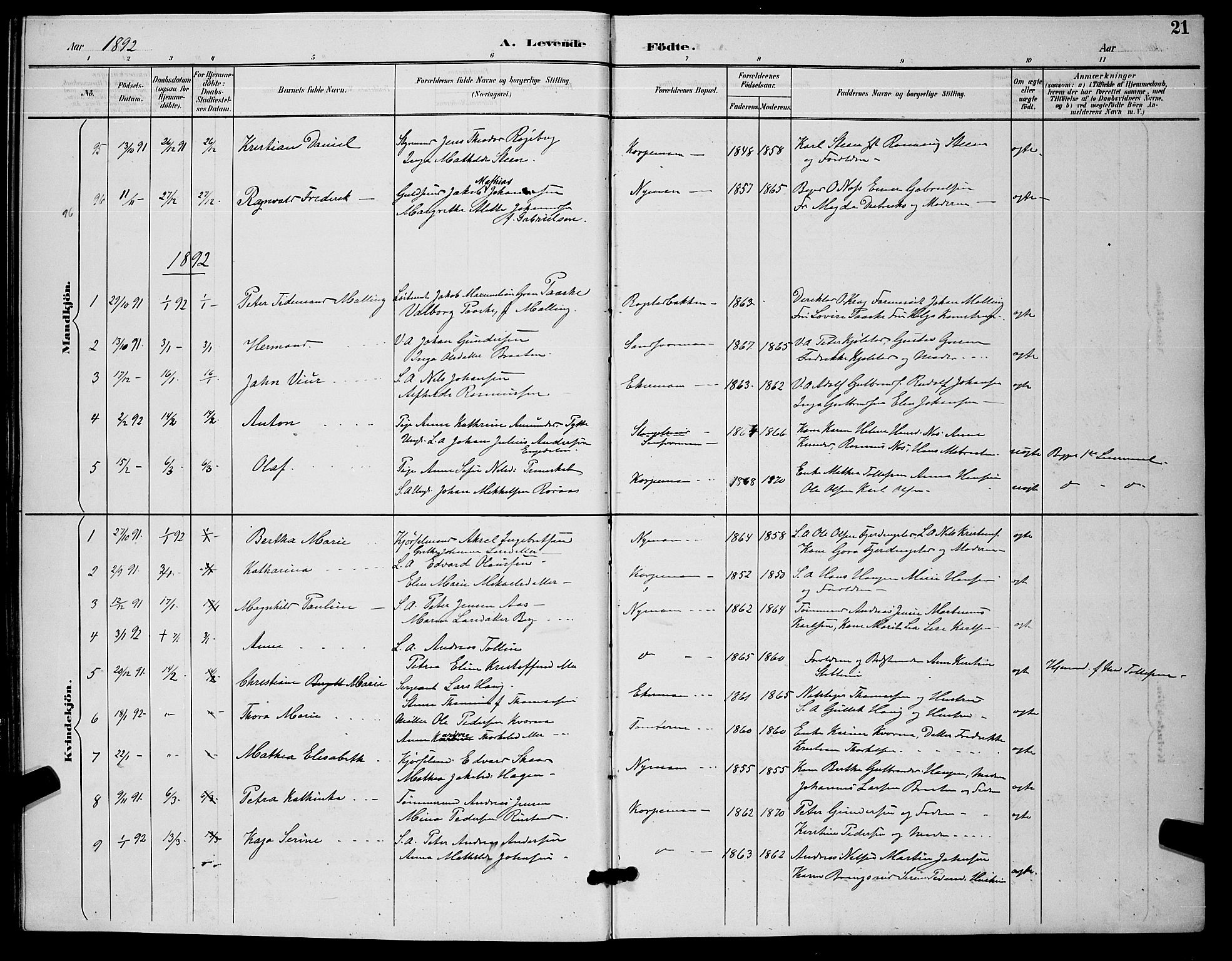 Kongsberg kirkebøker, AV/SAKO-A-22/G/Ga/L0006: Parish register (copy) no. 6, 1890-1901, p. 21