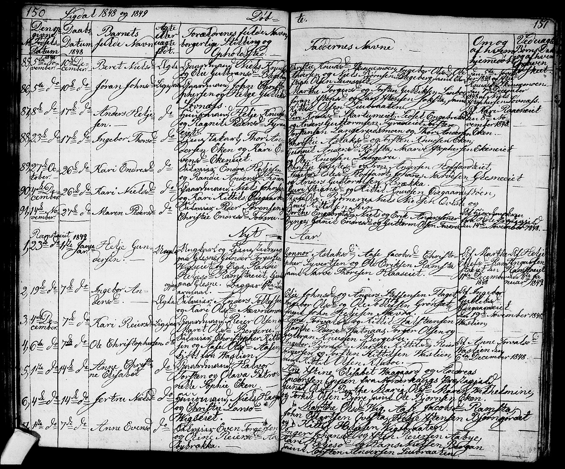 Sigdal kirkebøker, AV/SAKO-A-245/G/Ga/L0002: Parish register (copy) no. I 2, 1835-1856, p. 150-151