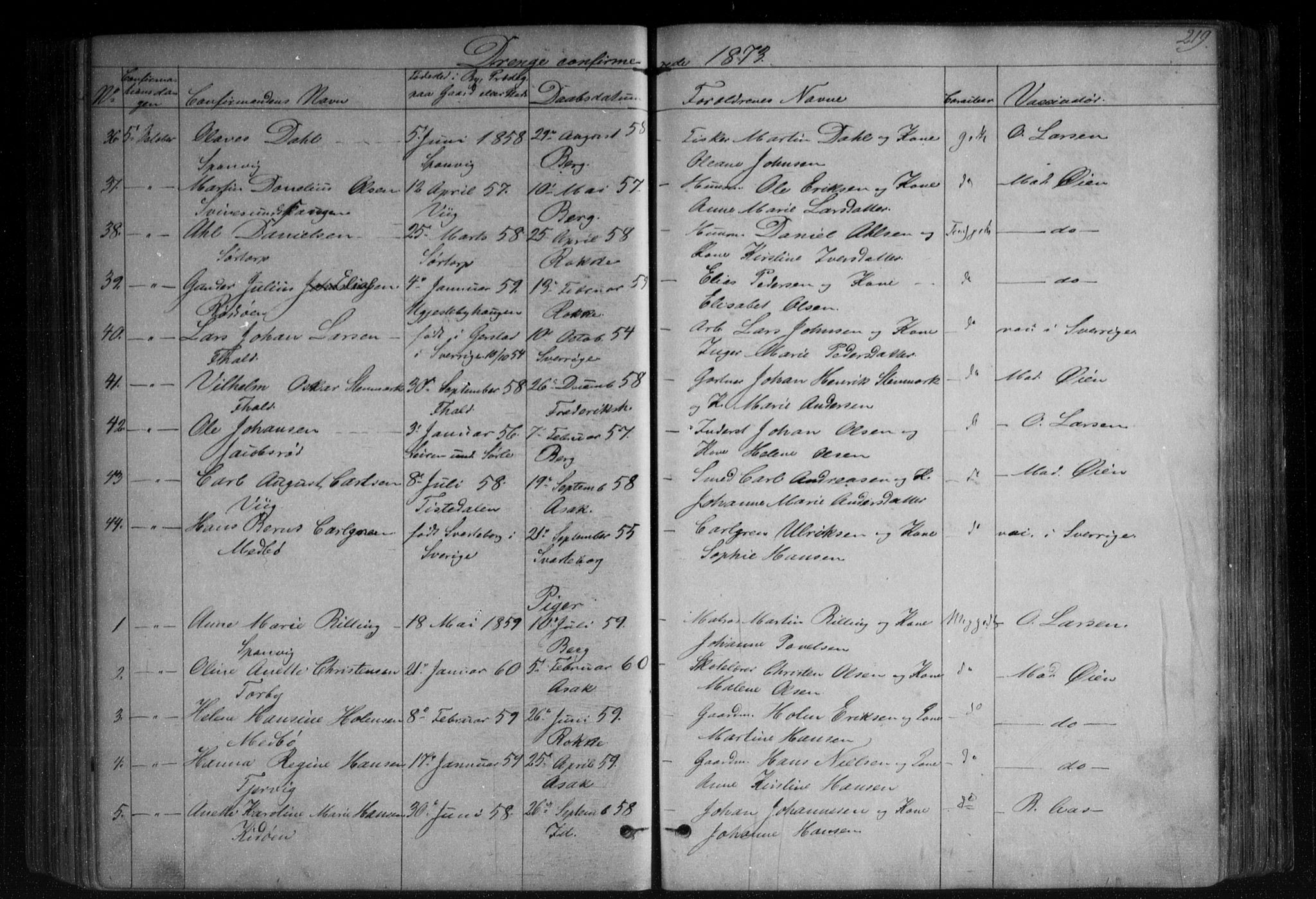 Berg prestekontor Kirkebøker, AV/SAO-A-10902/F/Fa/L0005: Parish register (official) no. I 5, 1861-1877, p. 219