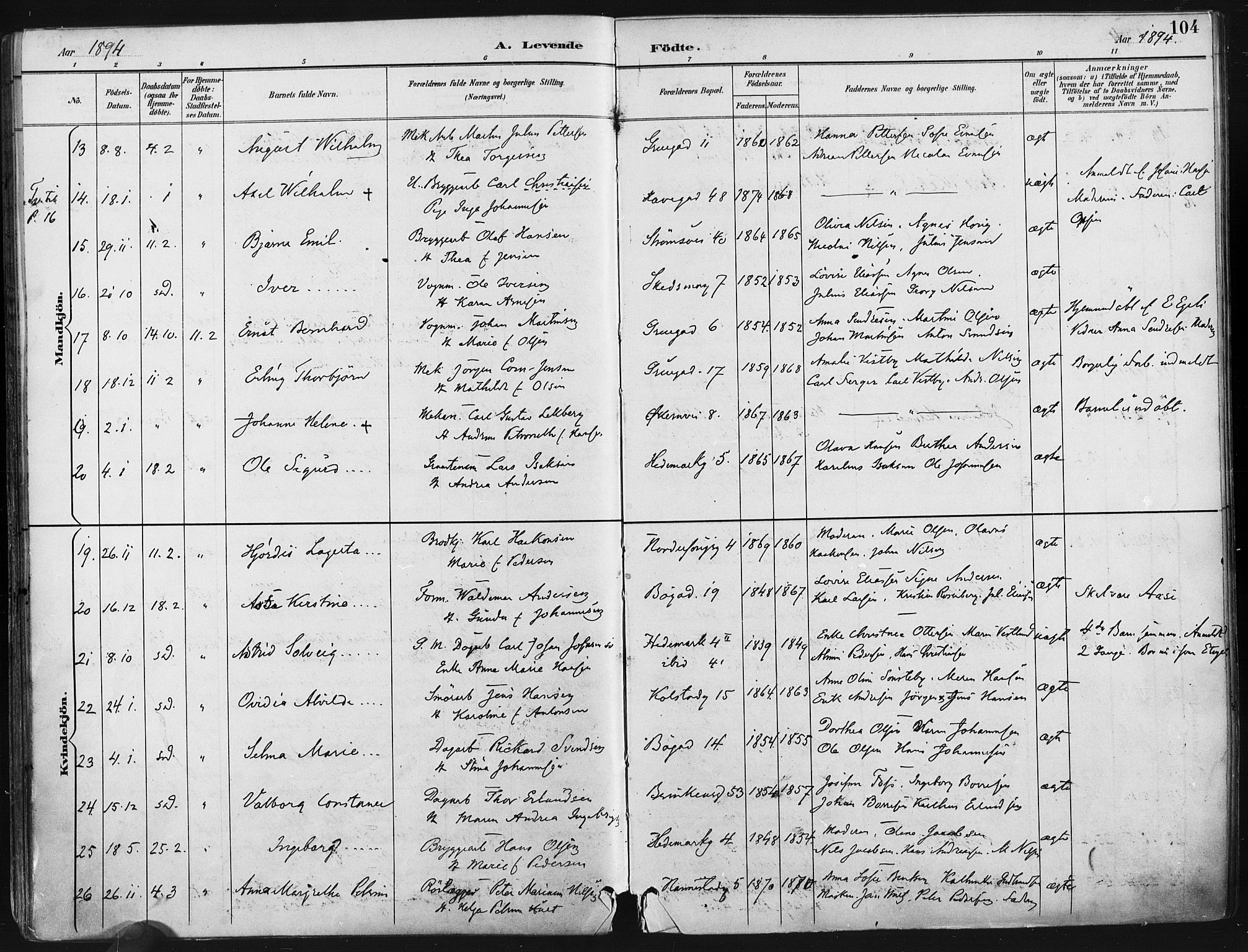 Kampen prestekontor Kirkebøker, SAO/A-10853/F/Fa/L0005: Parish register (official) no. I 5, 1890-1902, p. 104