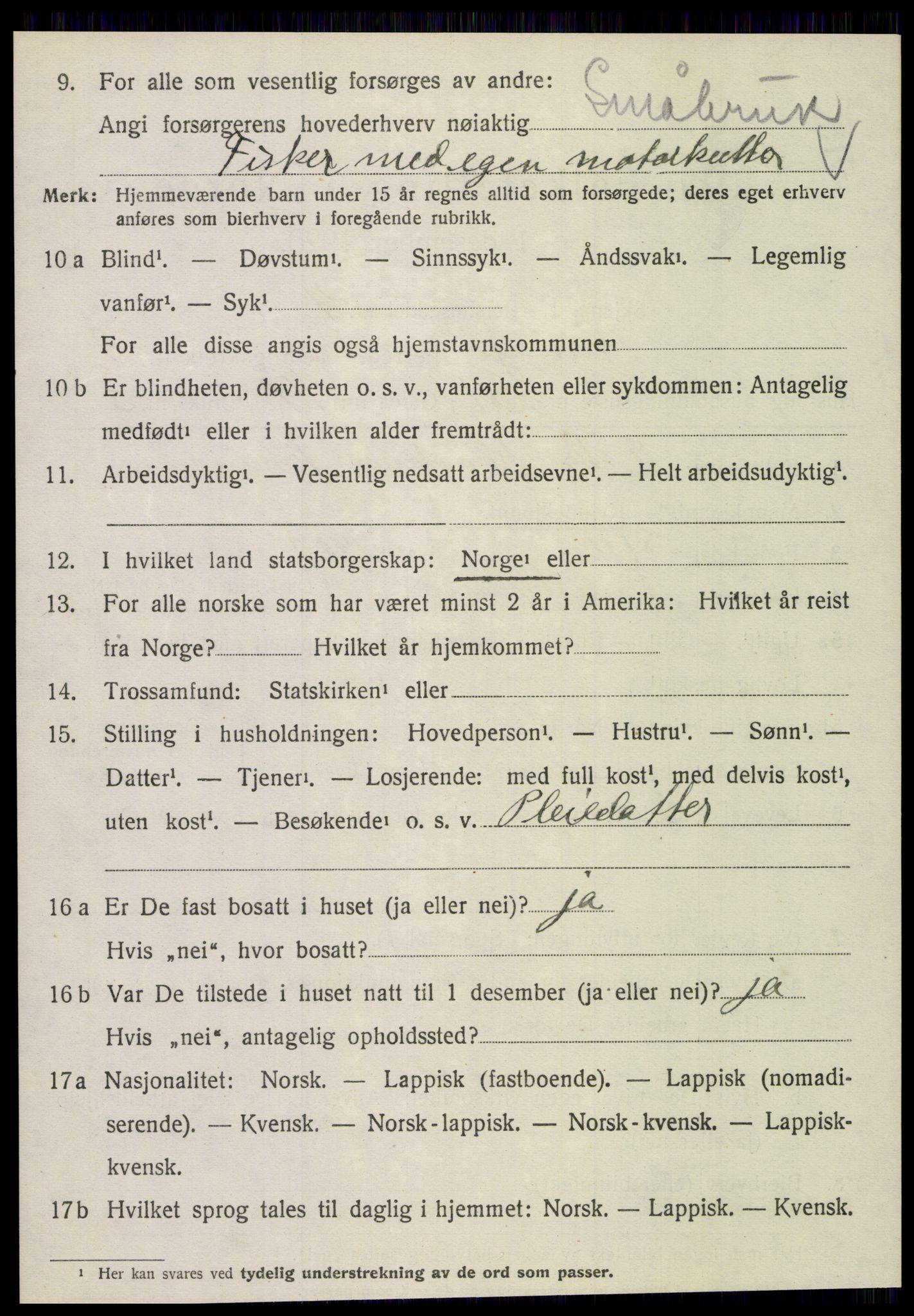 SAT, 1920 census for Kjerringøy, 1920, p. 1182