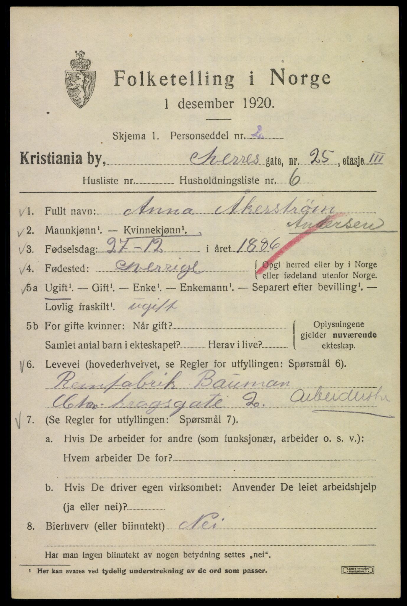 SAO, 1920 census for Kristiania, 1920, p. 560163