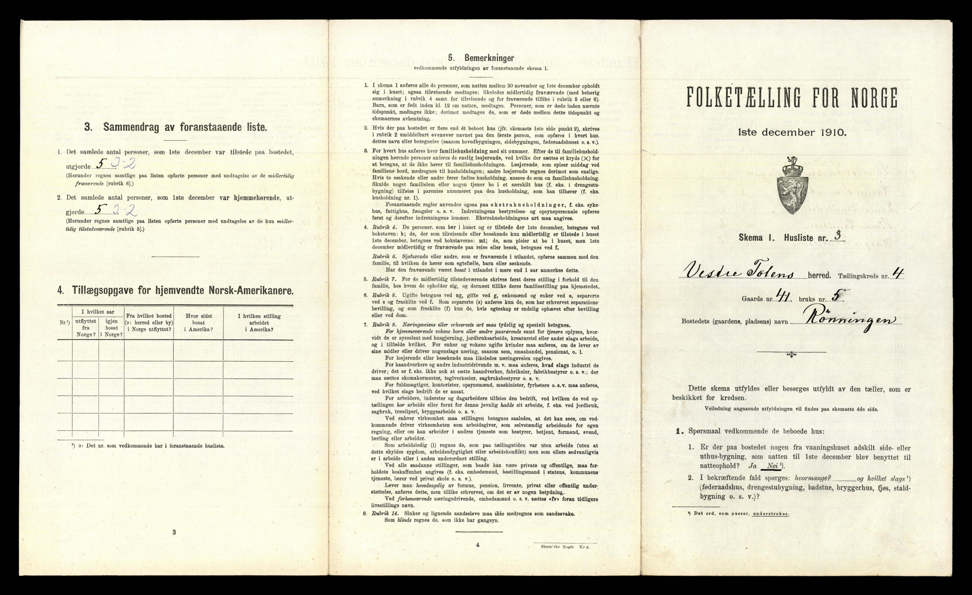 RA, 1910 census for Vestre Toten, 1910, p. 525