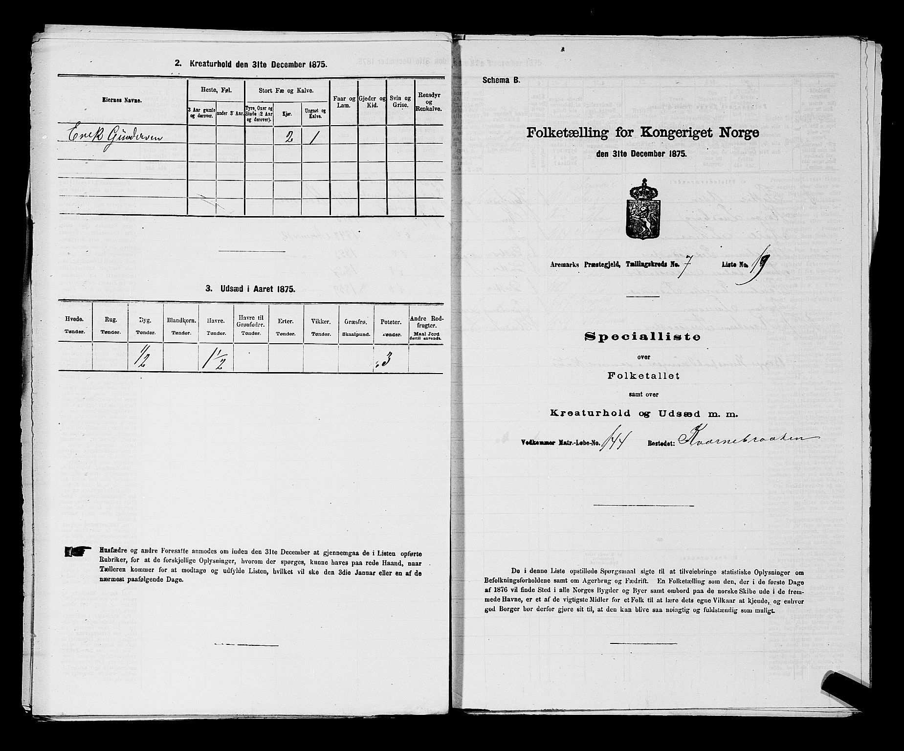 RA, 1875 census for 0118P Aremark, 1875, p. 1008