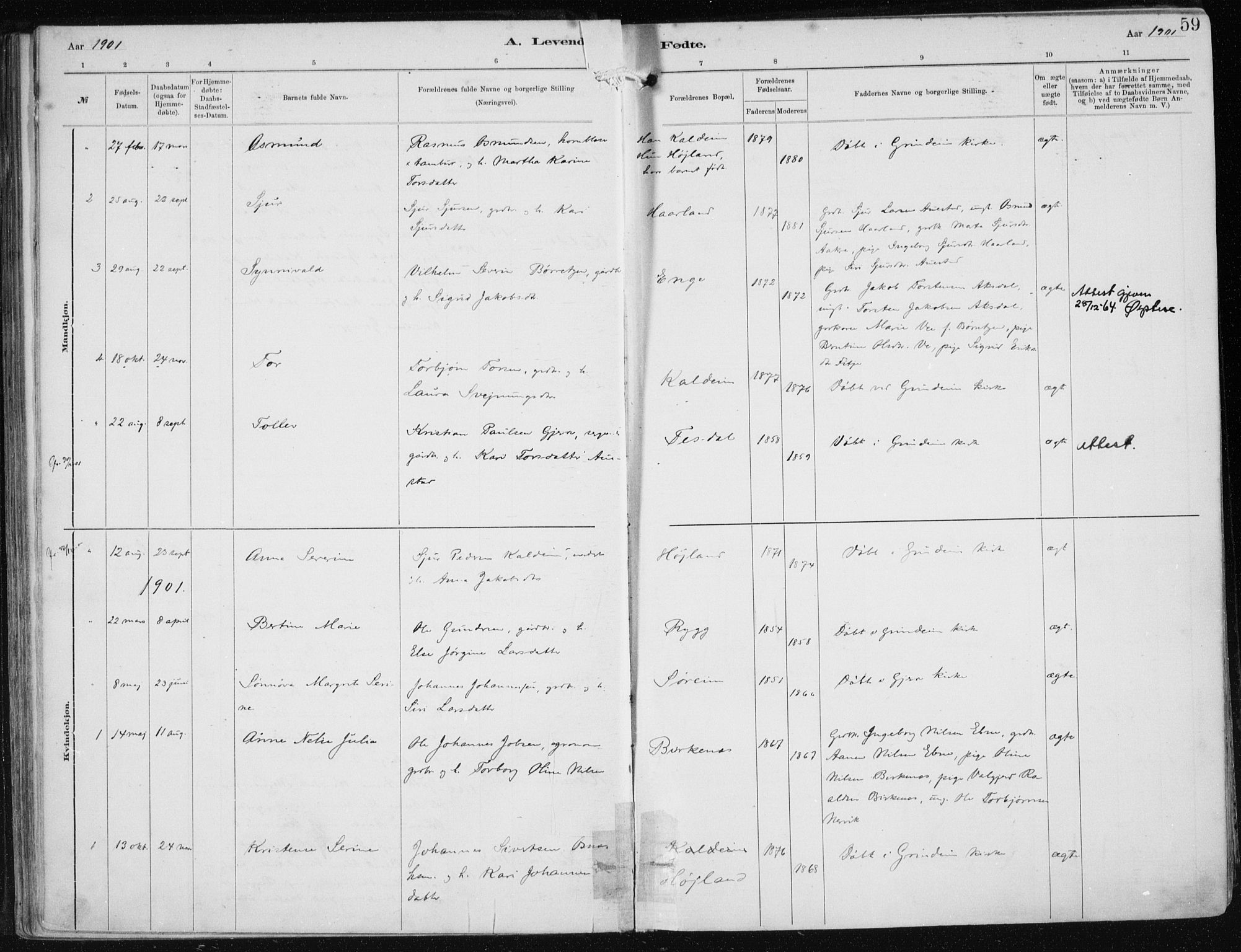 Etne sokneprestembete, SAB/A-75001/H/Haa: Parish register (official) no. B  1, 1879-1919, p. 59