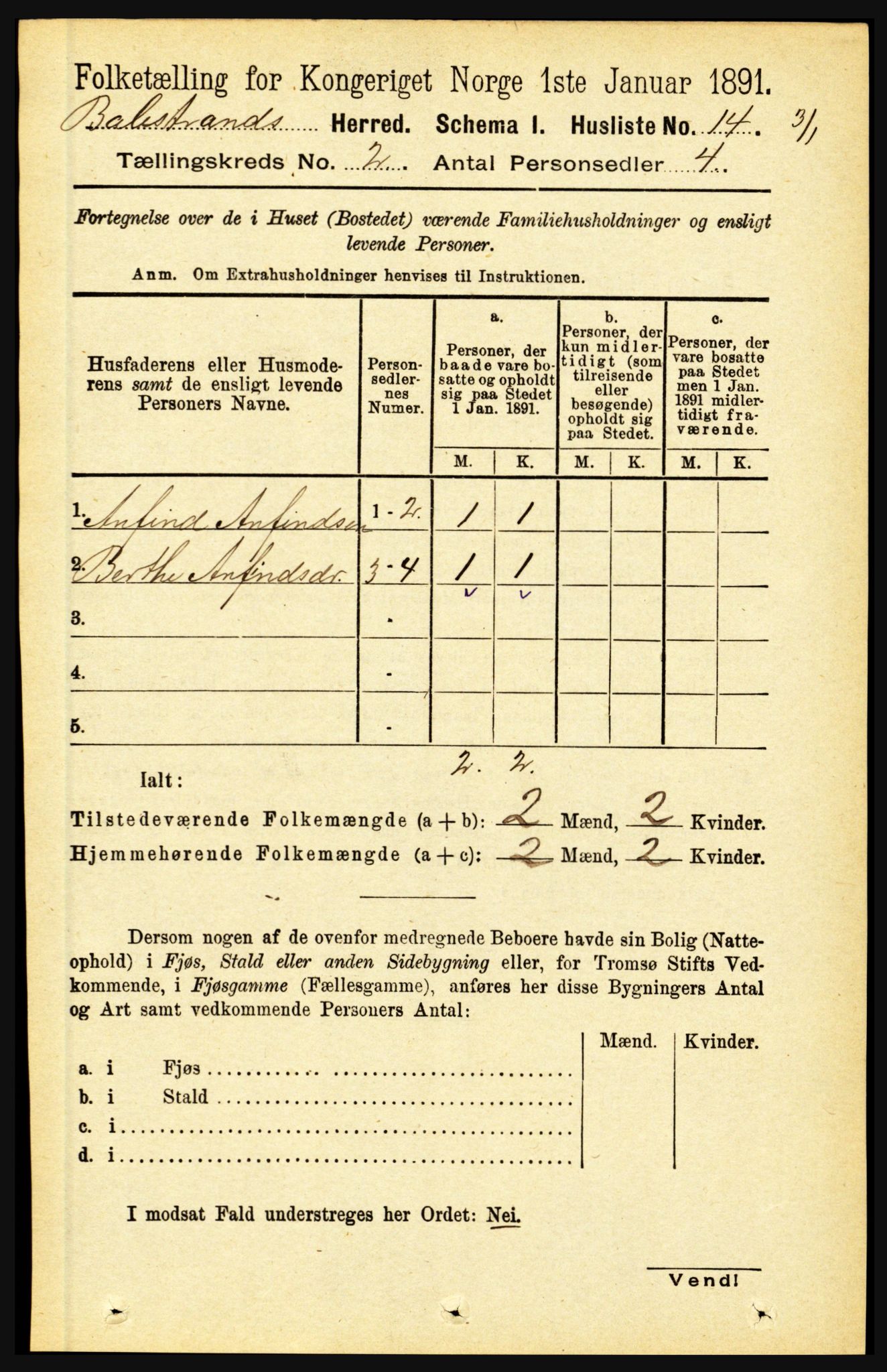 RA, 1891 census for 1418 Balestrand, 1891, p. 235