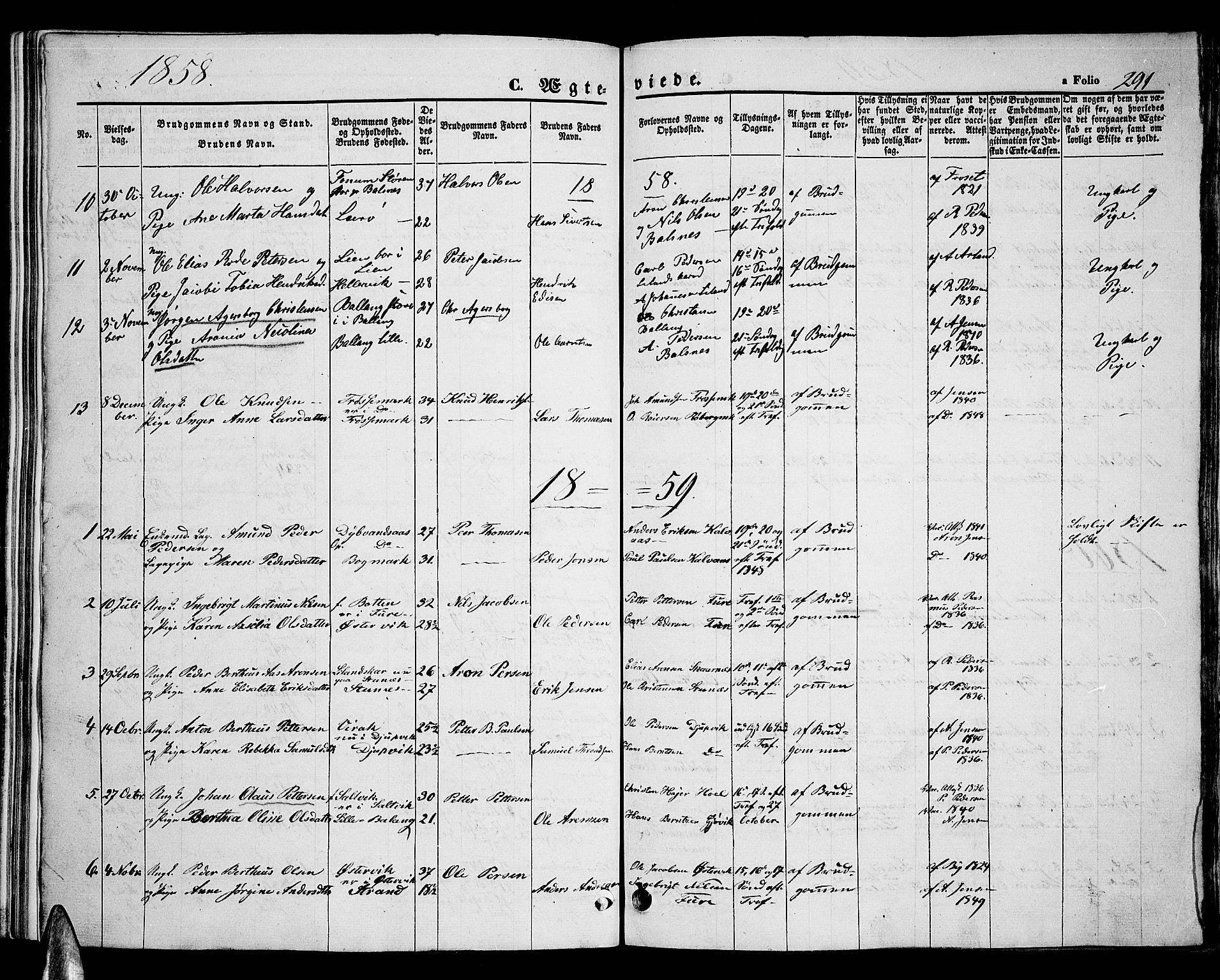 Ministerialprotokoller, klokkerbøker og fødselsregistre - Nordland, AV/SAT-A-1459/863/L0912: Parish register (copy) no. 863C02, 1858-1876, p. 291