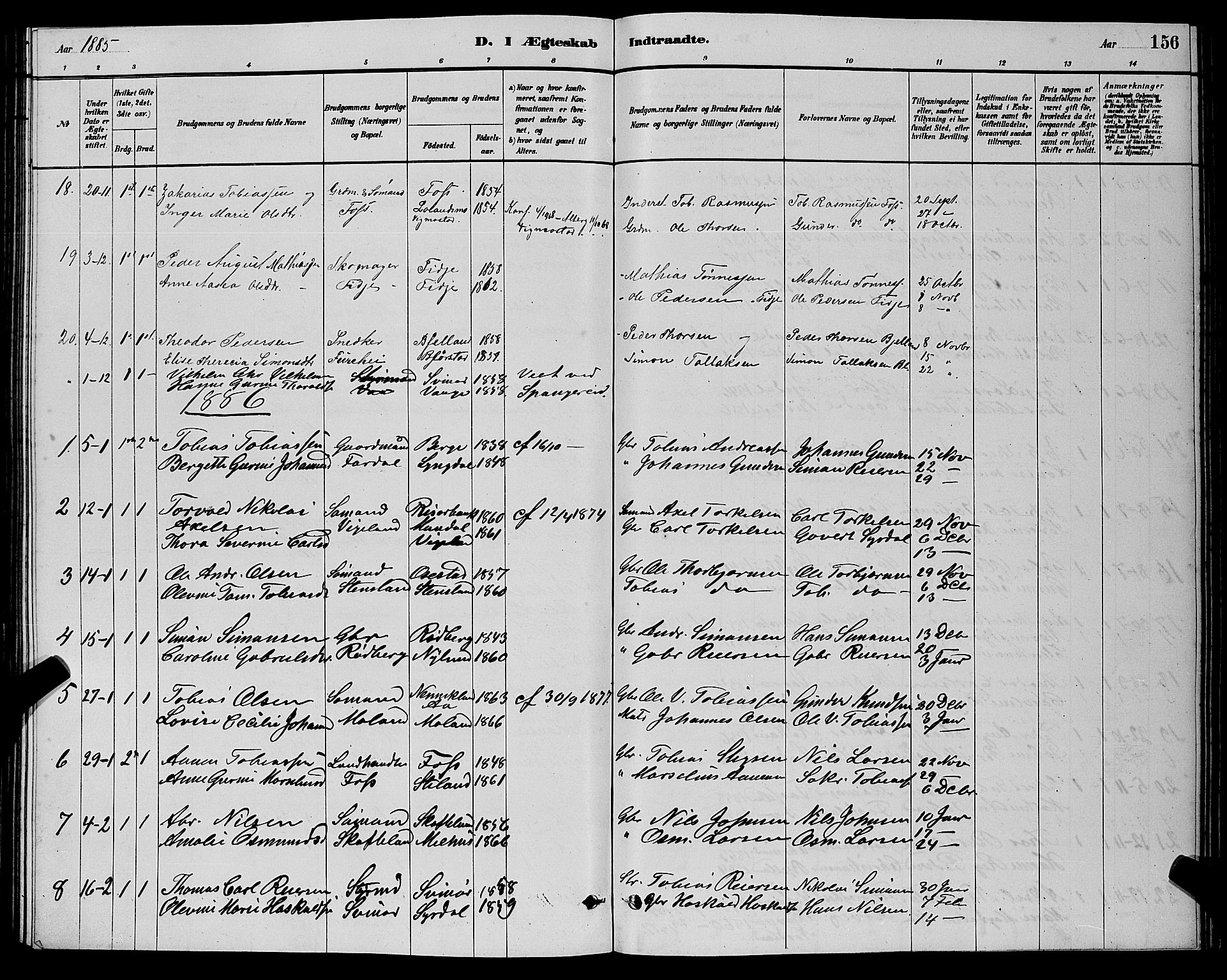 Sør-Audnedal sokneprestkontor, AV/SAK-1111-0039/F/Fb/Fbb/L0005: Parish register (copy) no. B 5, 1880-1892, p. 156