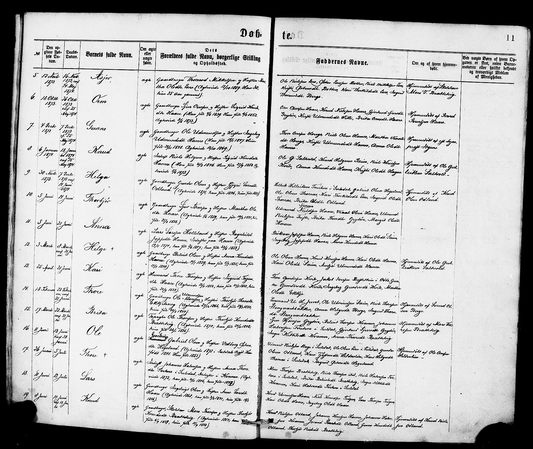 Røldal sokneprestembete, AV/SAB-A-100247: Parish register (official) no. A 4, 1870-1886, p. 11