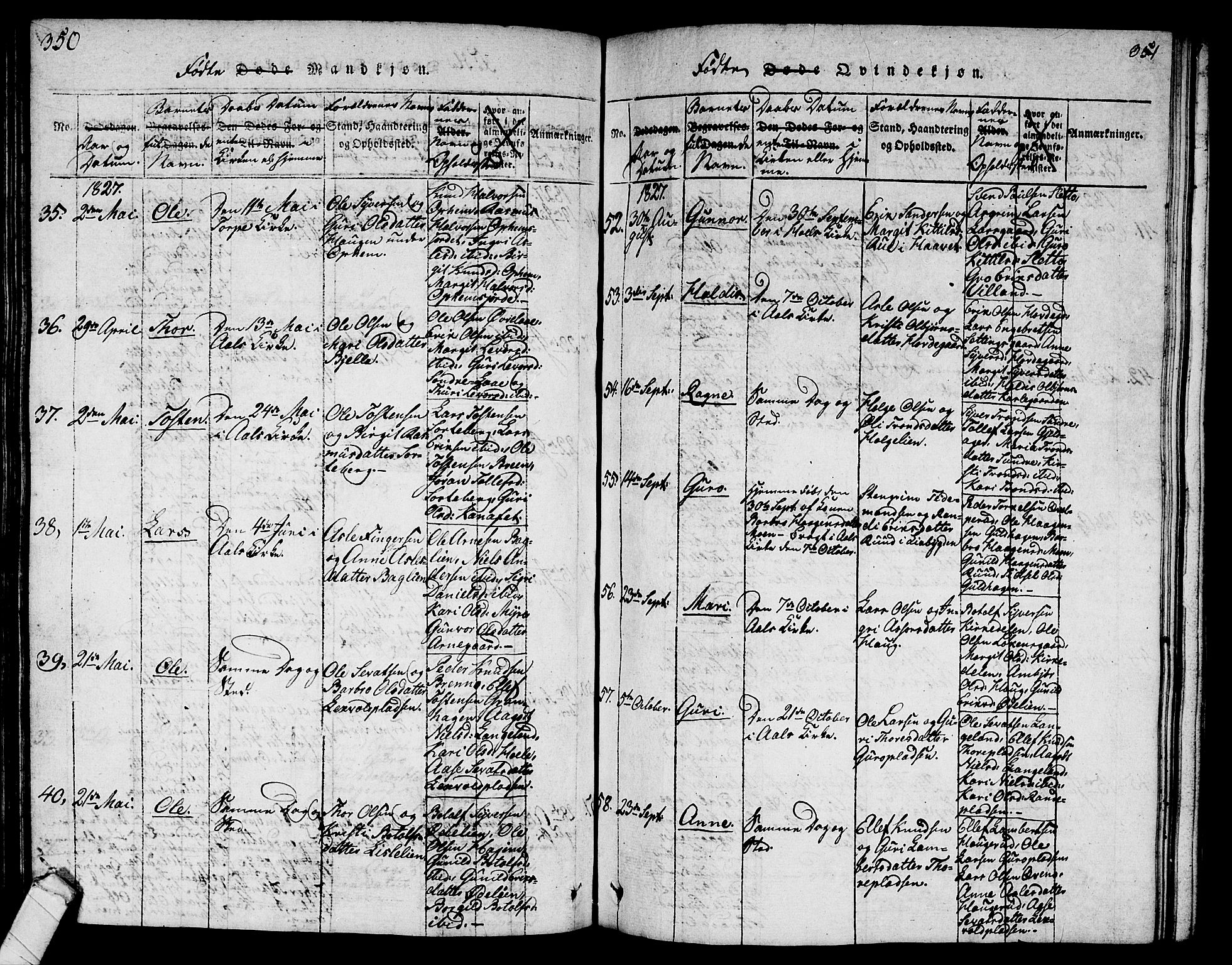 Ål kirkebøker, SAKO/A-249/G/Ga/L0001: Parish register (copy) no. 1, 1815-1829, p. 350-351