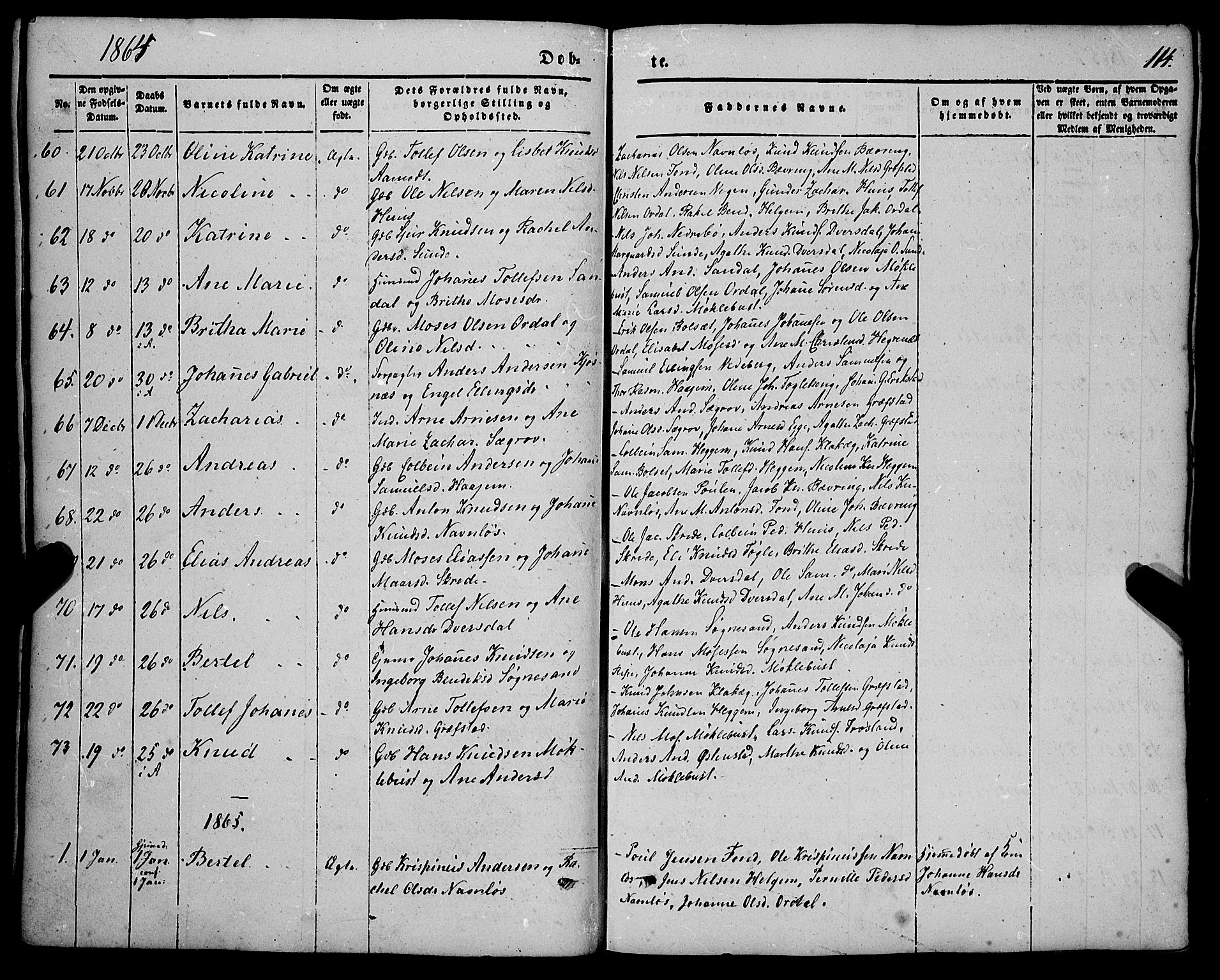 Jølster sokneprestembete, SAB/A-80701/H/Haa/Haaa/L0010: Parish register (official) no. A 10, 1847-1865, p. 114
