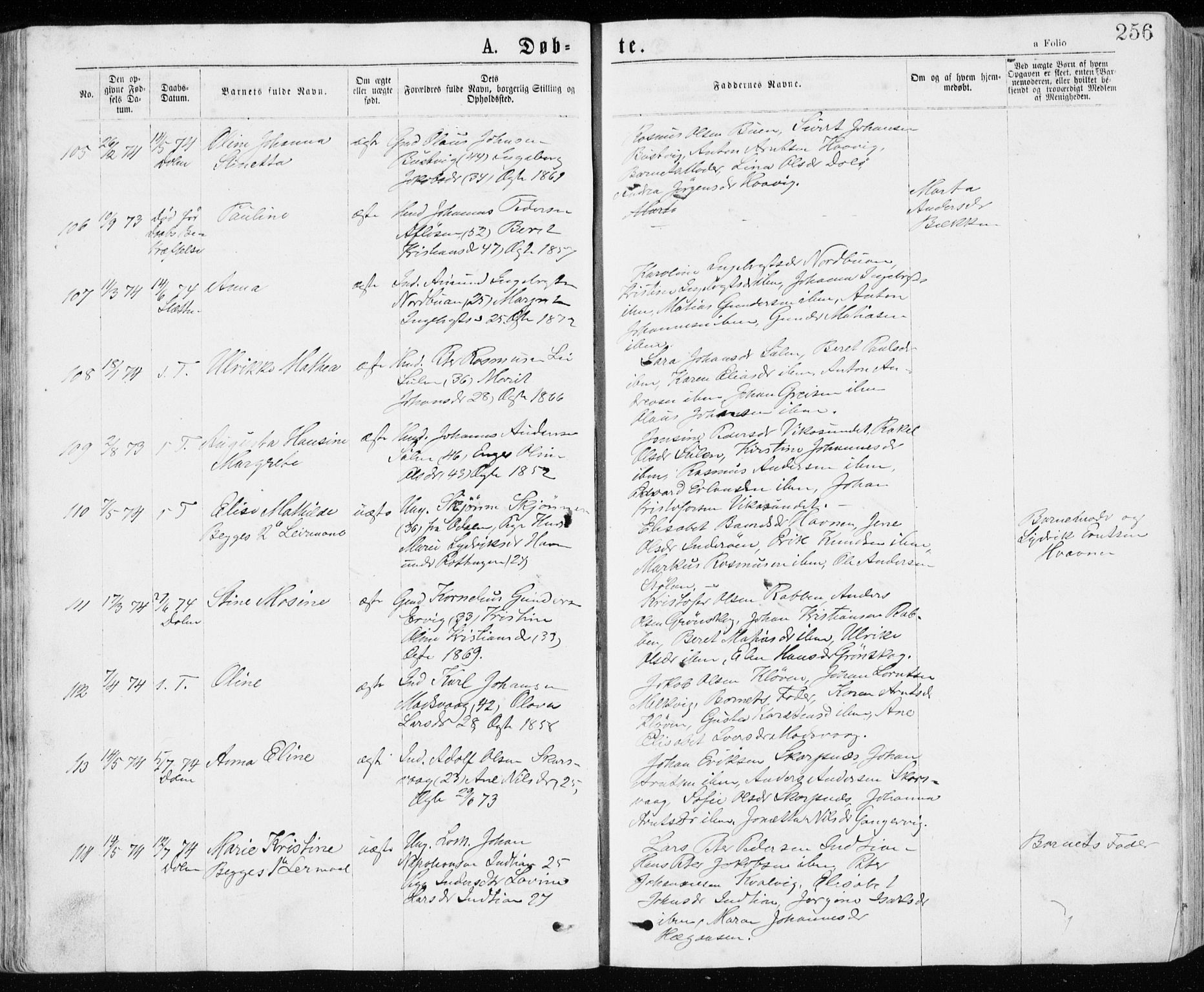 Ministerialprotokoller, klokkerbøker og fødselsregistre - Sør-Trøndelag, AV/SAT-A-1456/640/L0576: Parish register (official) no. 640A01, 1846-1876, p. 256