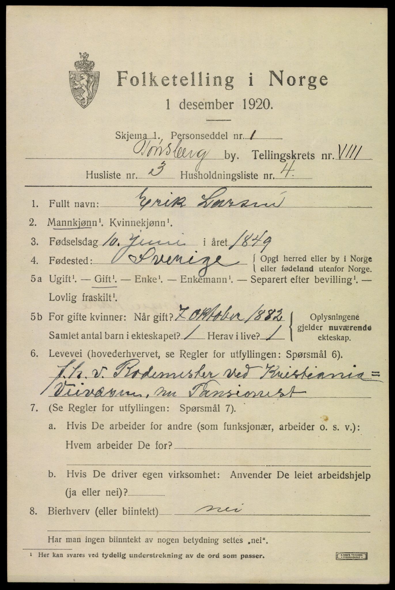 SAKO, 1920 census for Tønsberg, 1920, p. 16289
