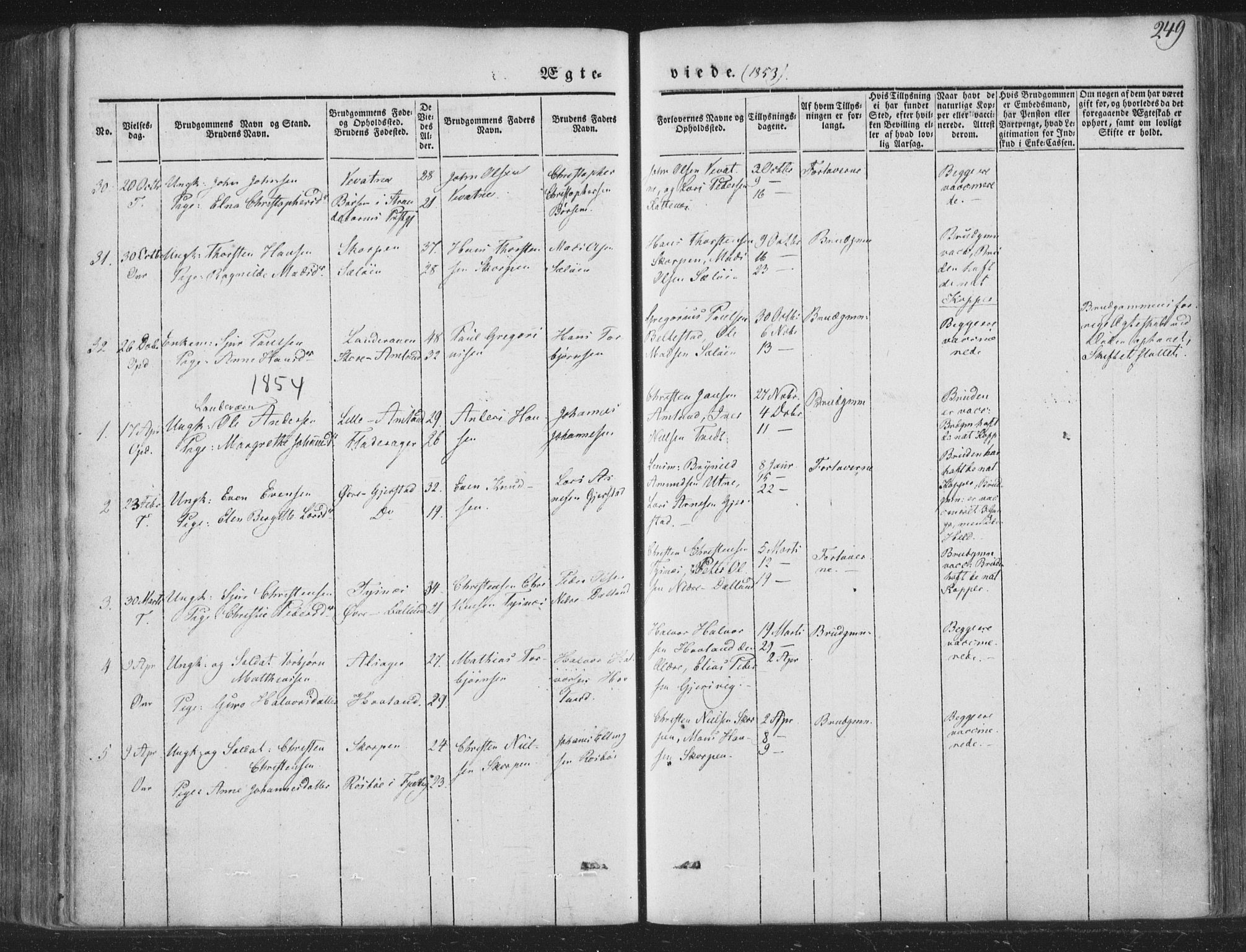 Tysnes sokneprestembete, AV/SAB-A-78601/H/Haa: Parish register (official) no. A 10, 1848-1859, p. 249