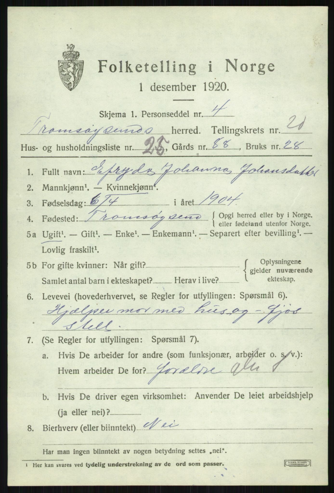 SATØ, 1920 census for Tromsøysund, 1920, p. 10924