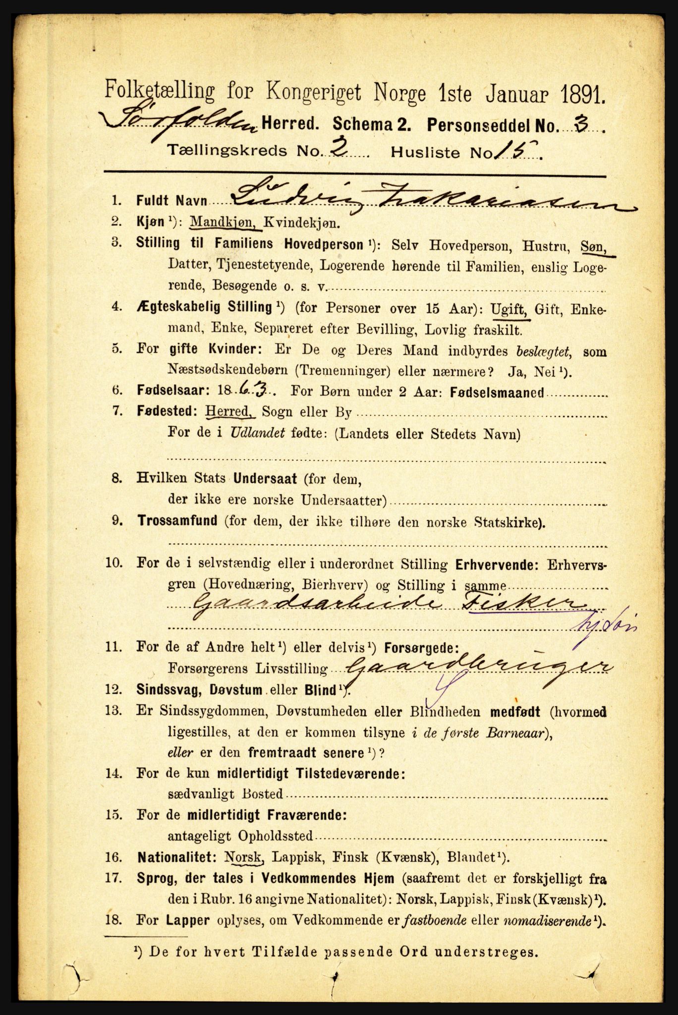 RA, 1891 census for 1845 Sørfold, 1891, p. 282