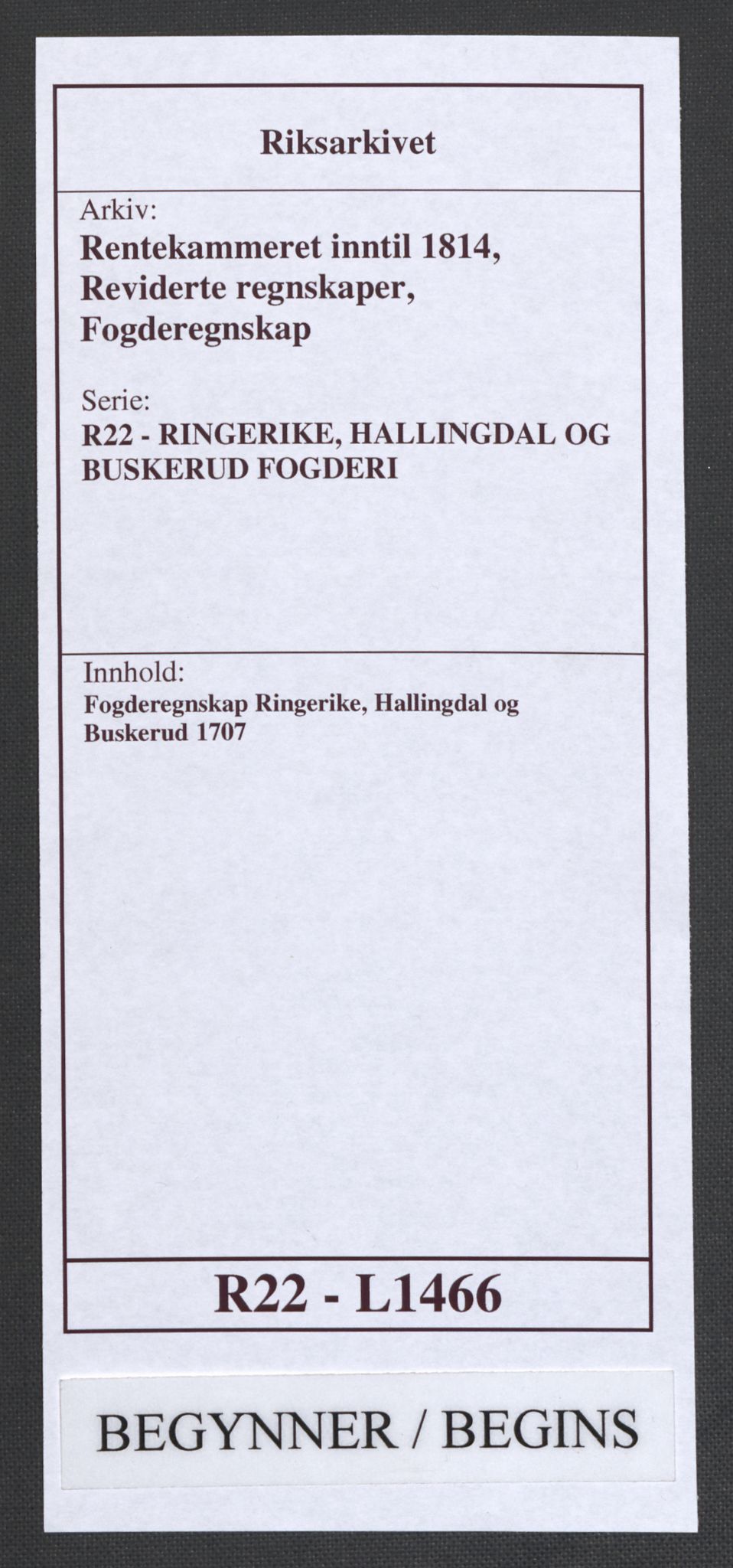 Rentekammeret inntil 1814, Reviderte regnskaper, Fogderegnskap, RA/EA-4092/R22/L1466: Fogderegnskap Ringerike, Hallingdal og Buskerud, 1707, p. 1