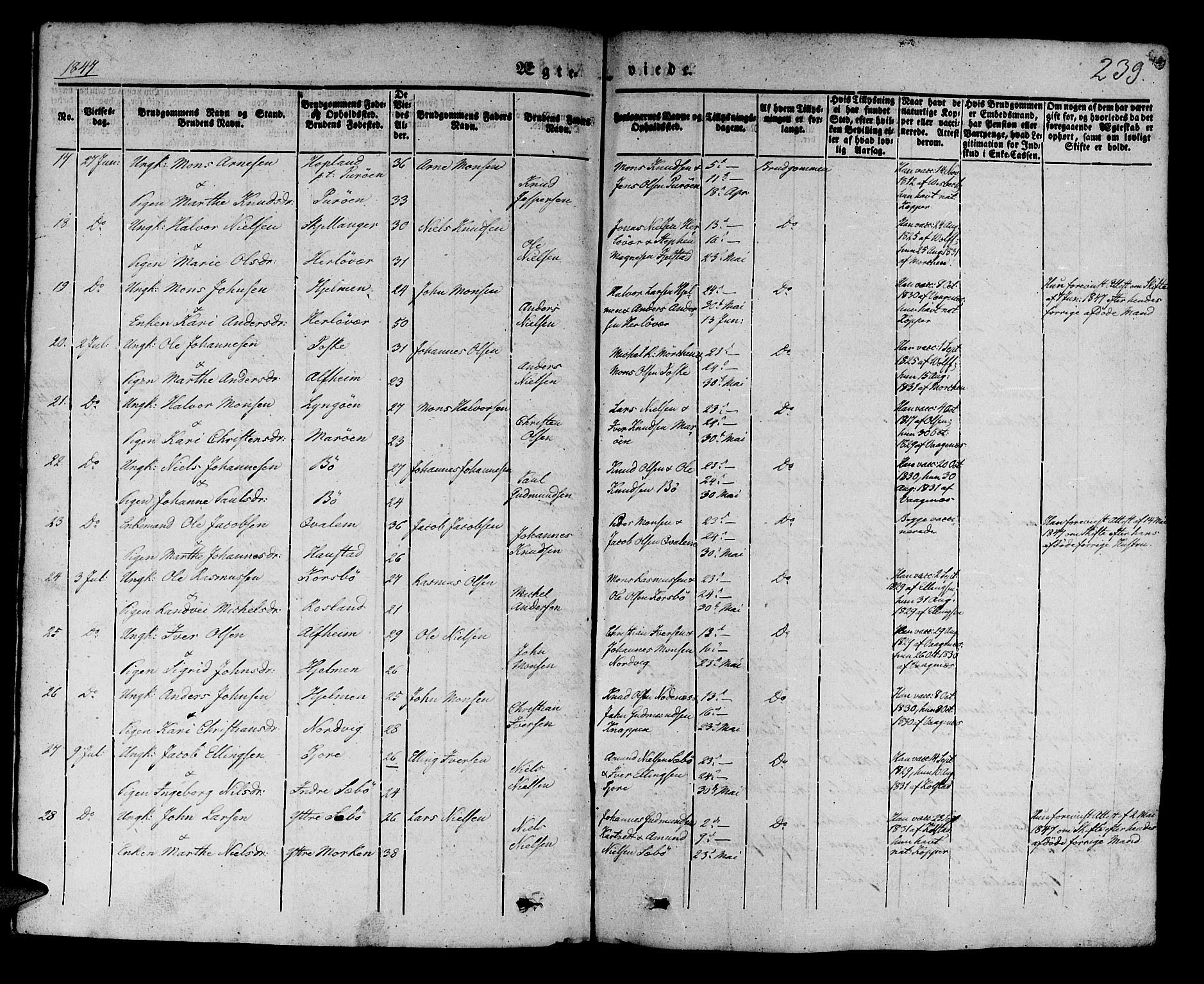 Manger sokneprestembete, AV/SAB-A-76801/H/Haa: Parish register (official) no. A 5, 1839-1848, p. 239