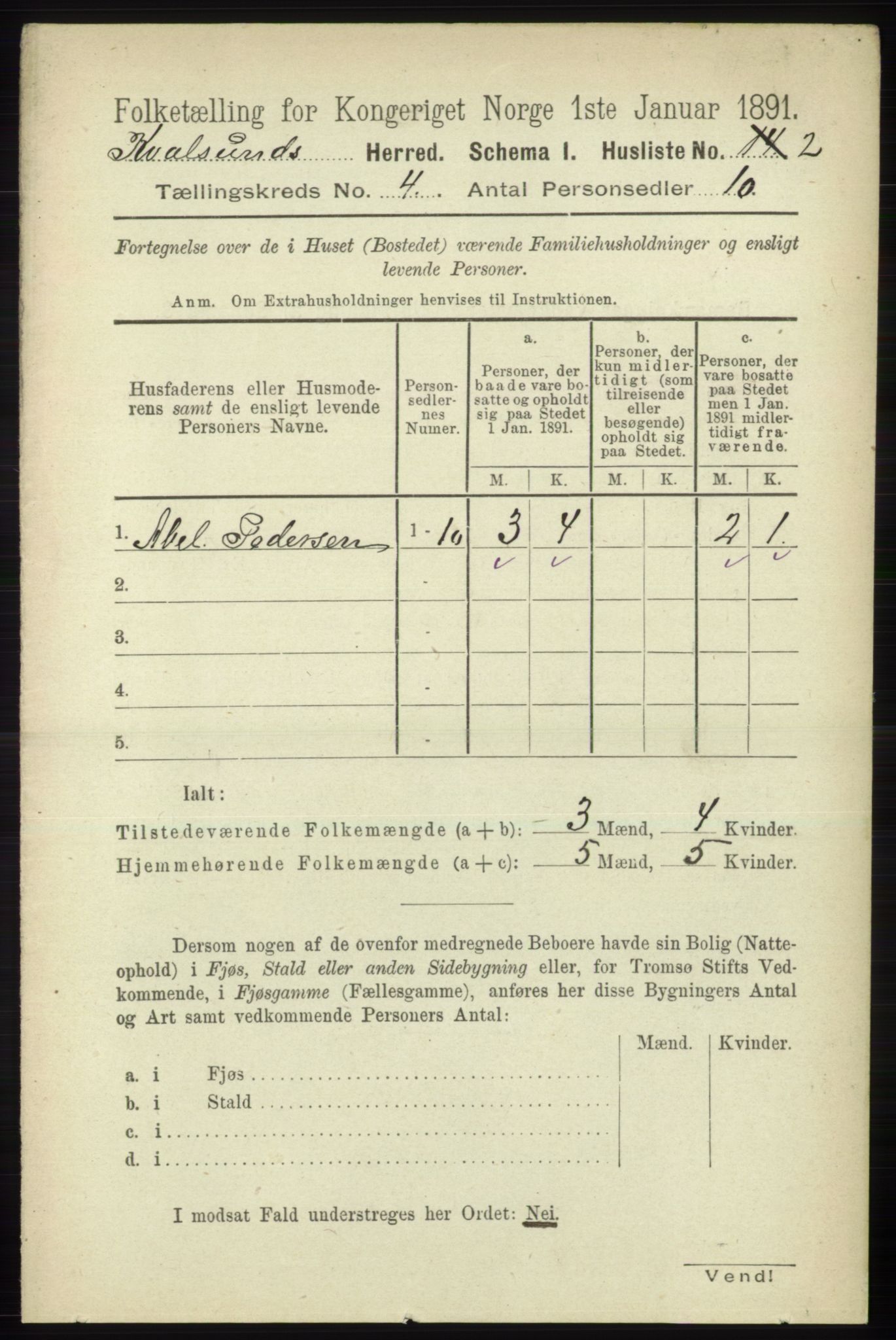 RA, 1891 census for 2017 Kvalsund, 1891, p. 141