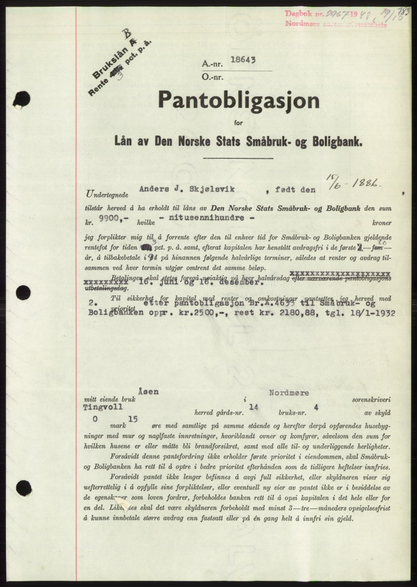 Nordmøre sorenskriveri, AV/SAT-A-4132/1/2/2Ca: Mortgage book no. B99, 1948-1948, Diary no: : 2967/1948