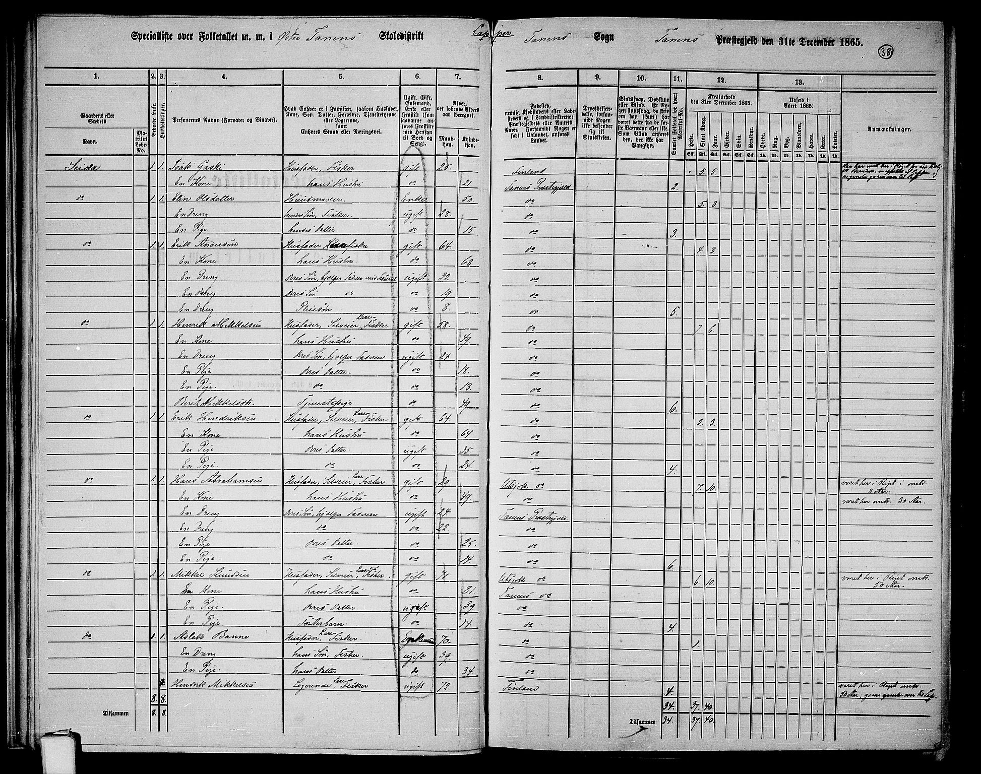 RA, 1865 census for Tana, 1865, p. 28