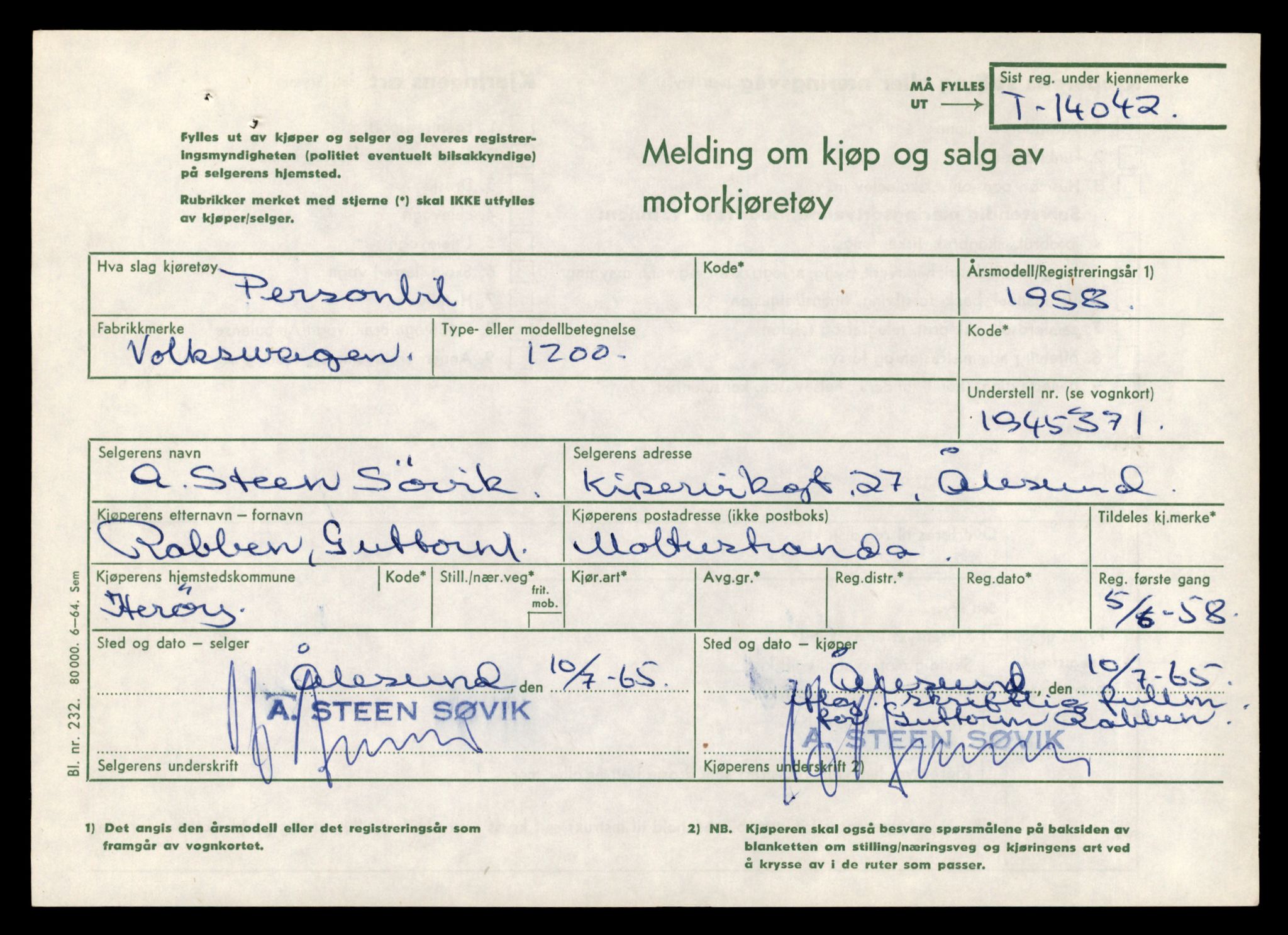 Møre og Romsdal vegkontor - Ålesund trafikkstasjon, AV/SAT-A-4099/F/Fe/L0042: Registreringskort for kjøretøy T 13906 - T 14079, 1927-1998, p. 2249