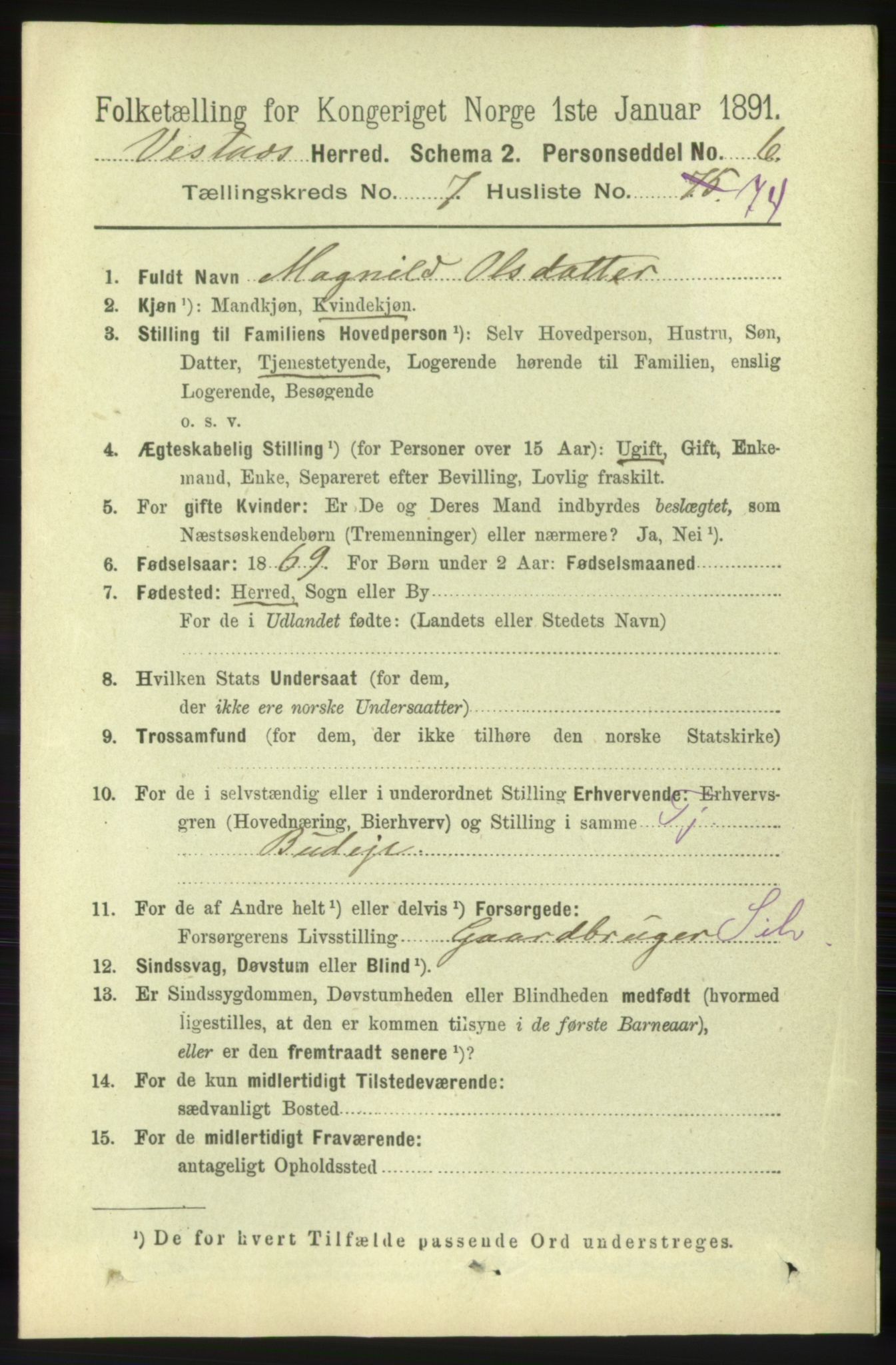 RA, 1891 census for 1535 Vestnes, 1891, p. 3118