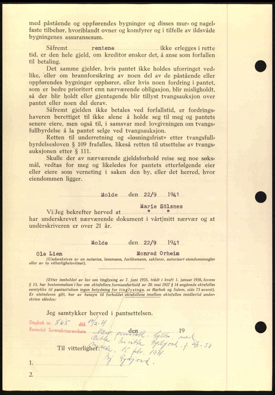 Romsdal sorenskriveri, AV/SAT-A-4149/1/2/2C: Mortgage book no. B2, 1939-1945, Diary no: : 1727/1941