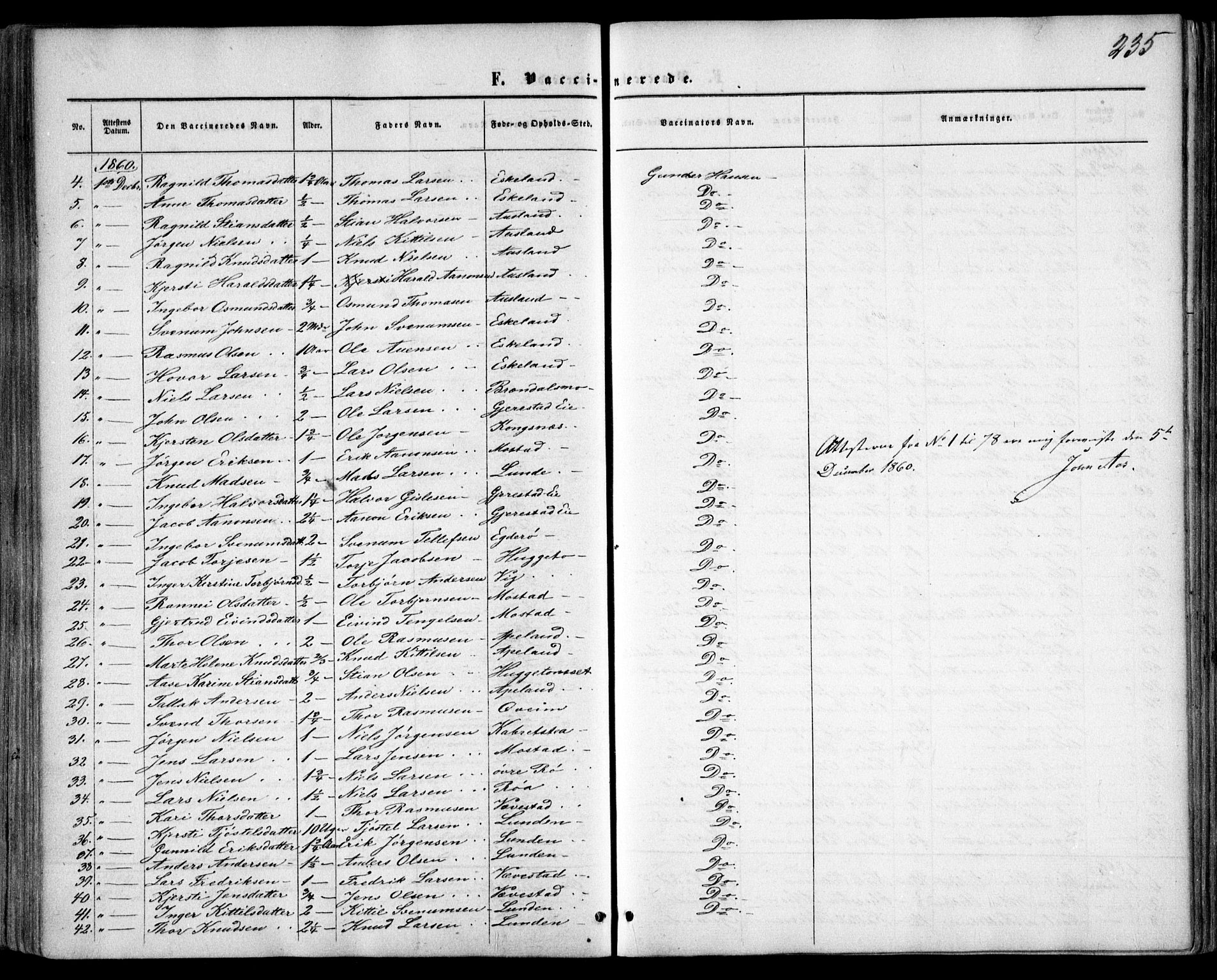 Gjerstad sokneprestkontor, SAK/1111-0014/F/Fa/Faa/L0007: Parish register (official) no. A 7, 1858-1875, p. 235