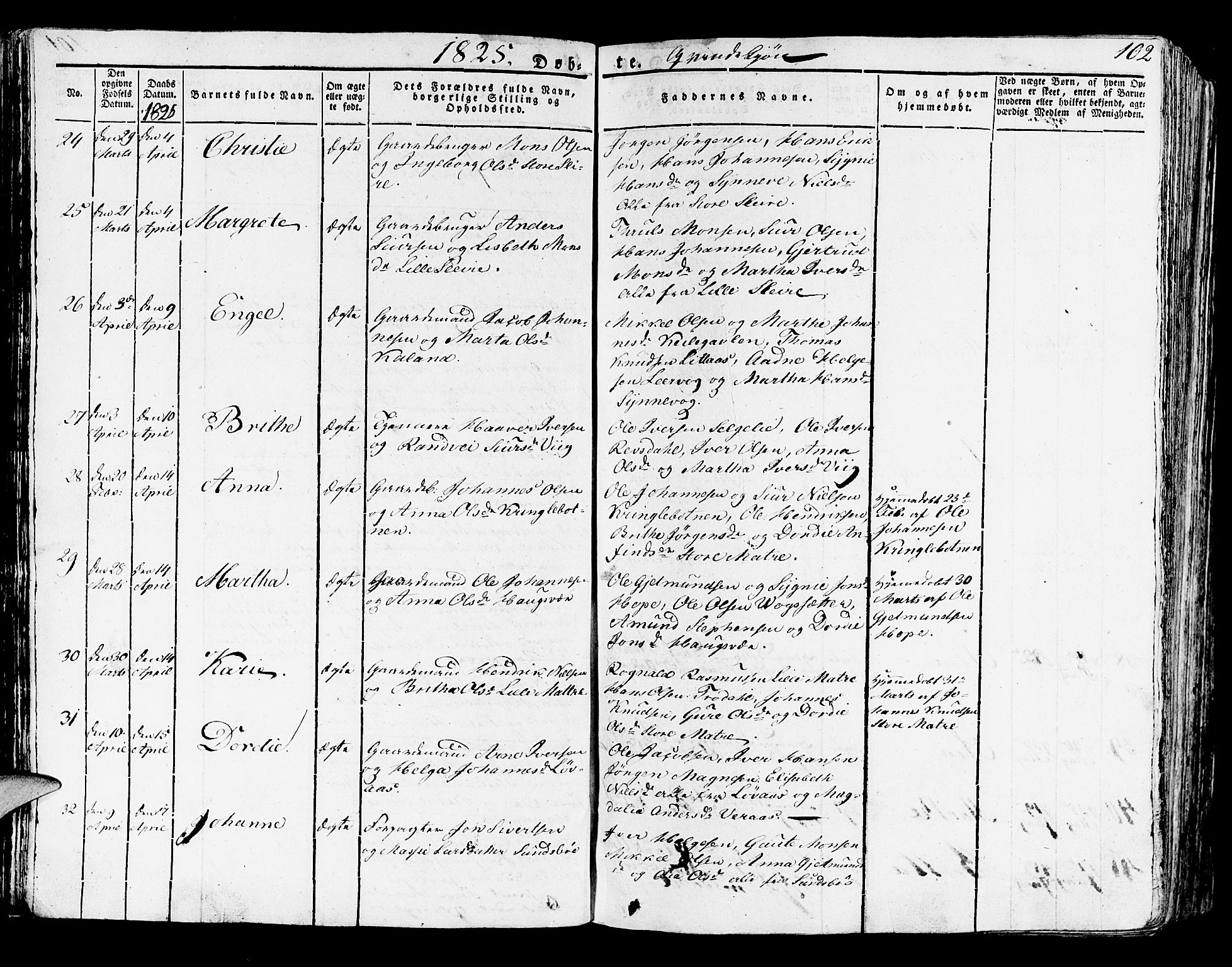 Lindås Sokneprestembete, AV/SAB-A-76701/H/Haa/Haaa/L0008: Parish register (official) no. A 8, 1823-1836, p. 102