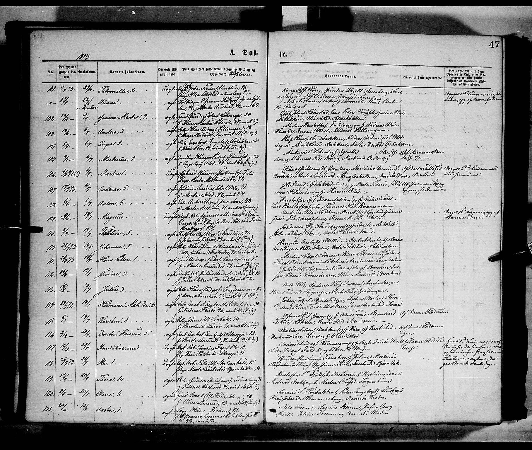 Elverum prestekontor, AV/SAH-PREST-044/H/Ha/Haa/L0011: Parish register (official) no. 11, 1869-1879, p. 47